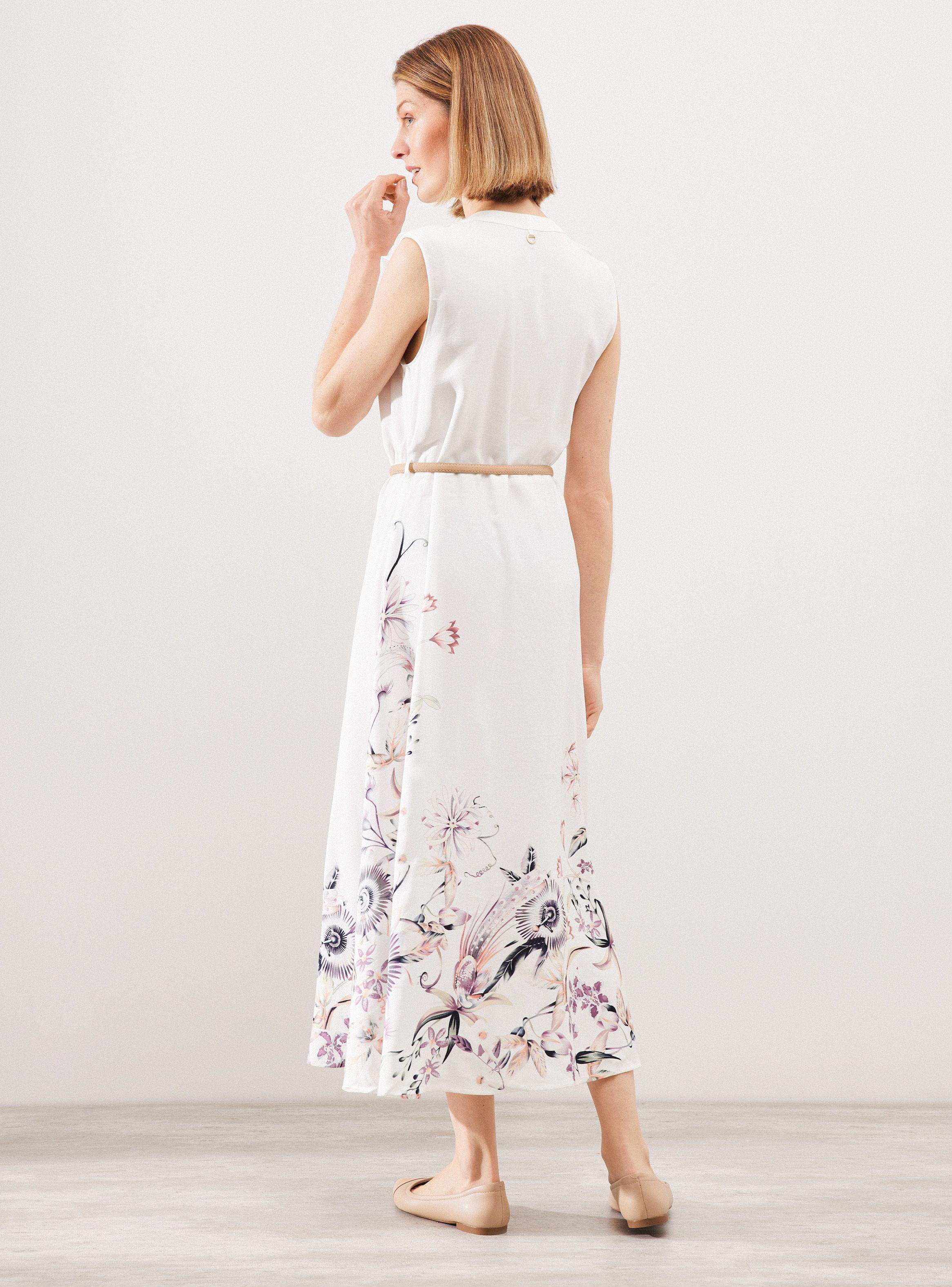 Vestido Estampado con Vuelos en Escote y Cinturón-5