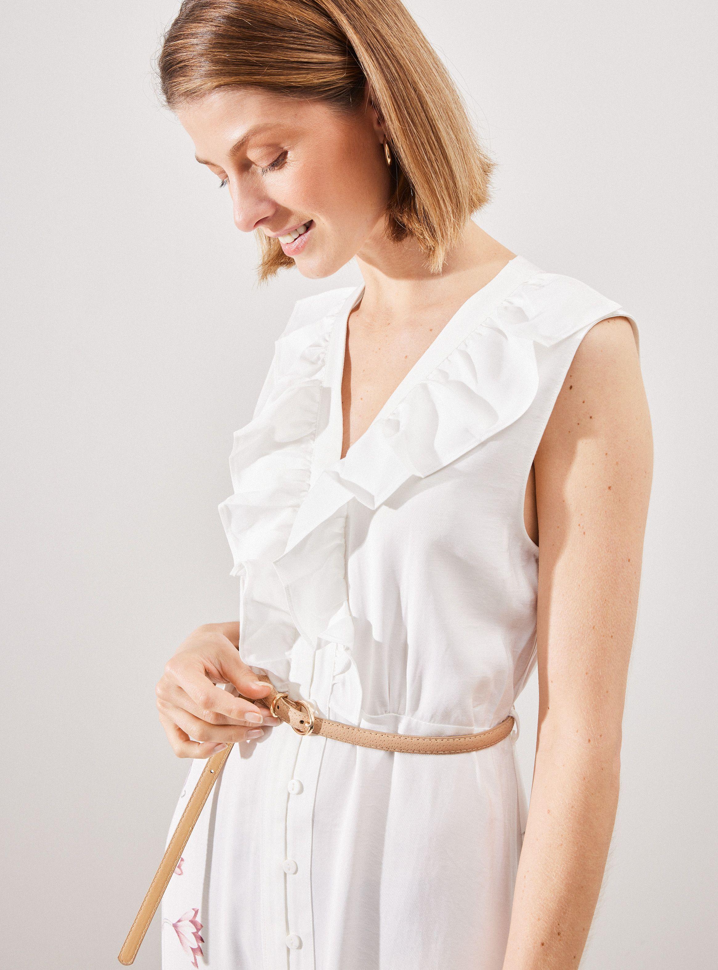 Vestido Estampado con Vuelos en Escote y Cinturón-2