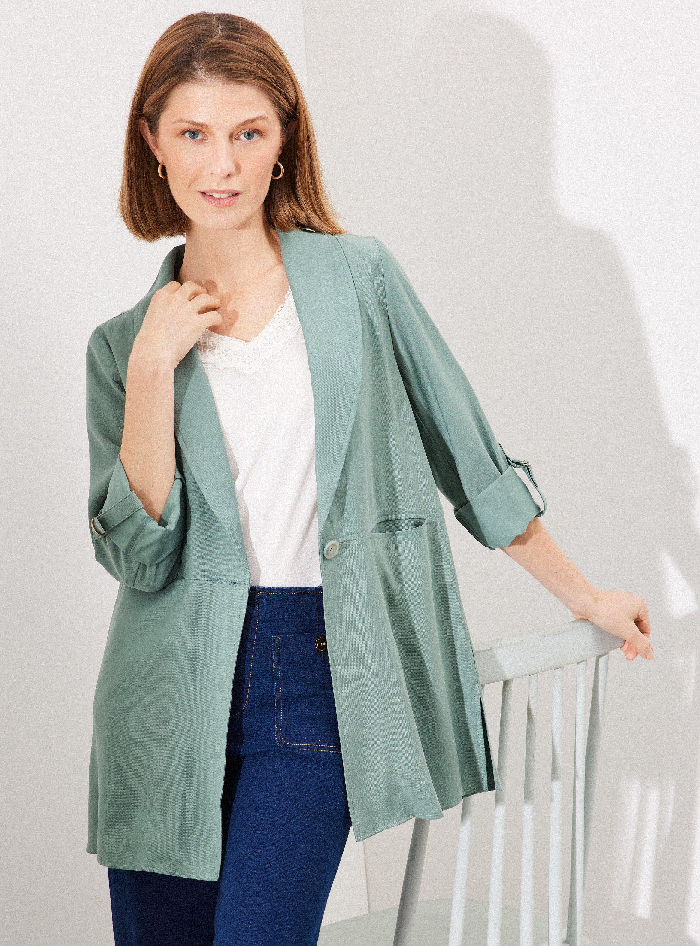 Chaqueta Blazer con Botón y Corte en Cintura-0