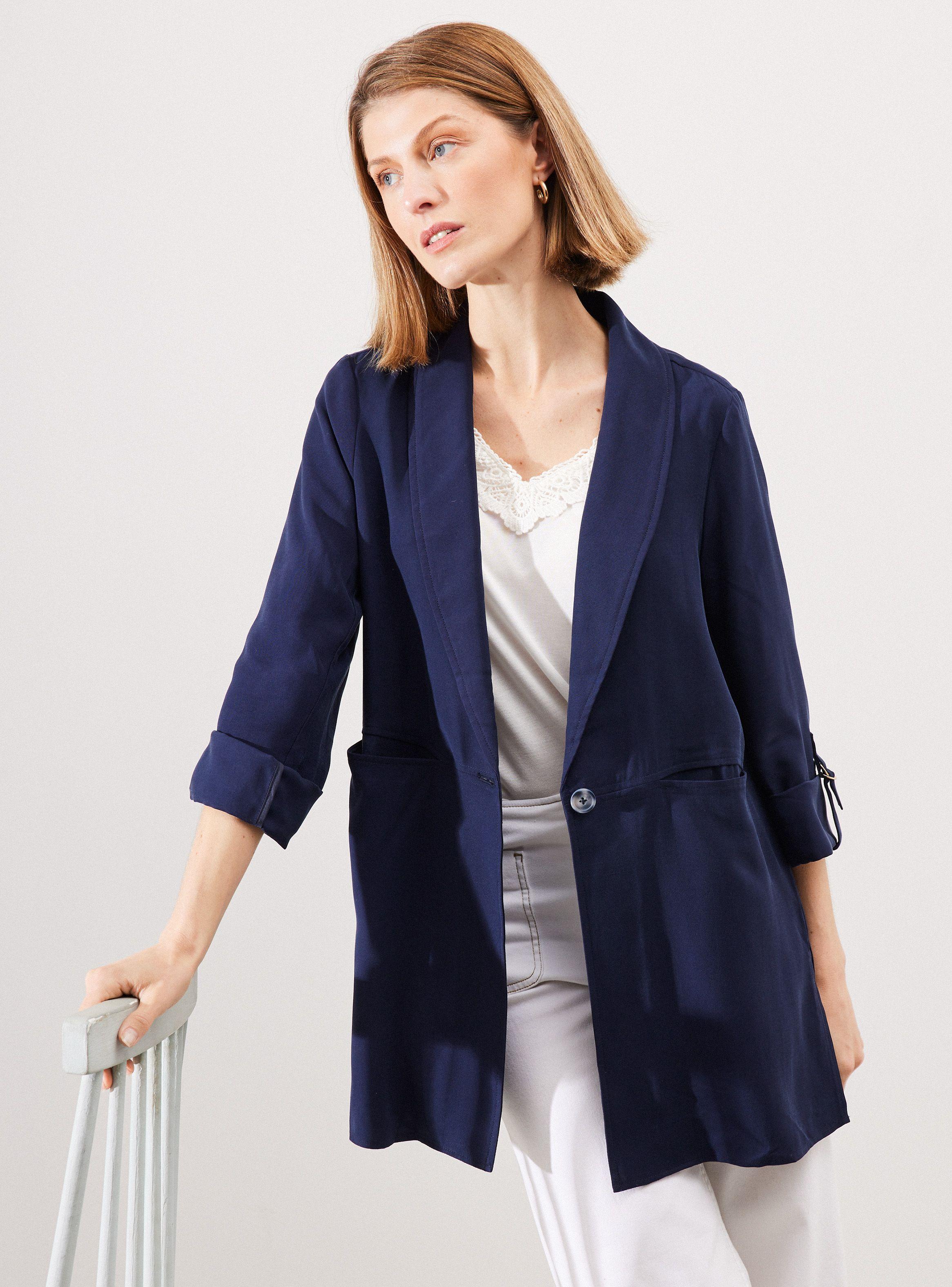 Chaqueta Blazer con Botón y Corte en Cintura-0