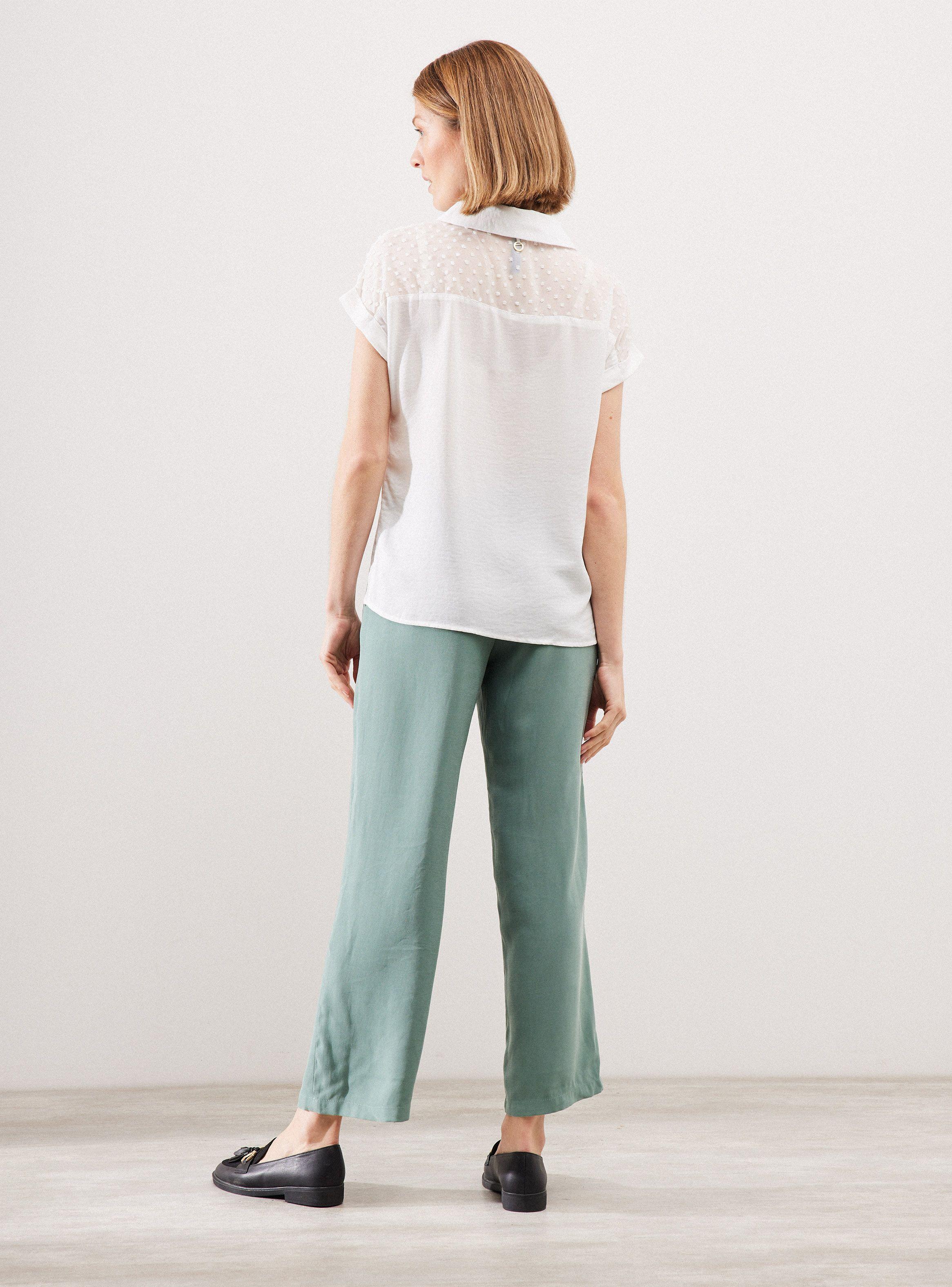 Blusa Manga Corta Botones y Mezcla de Telas-5