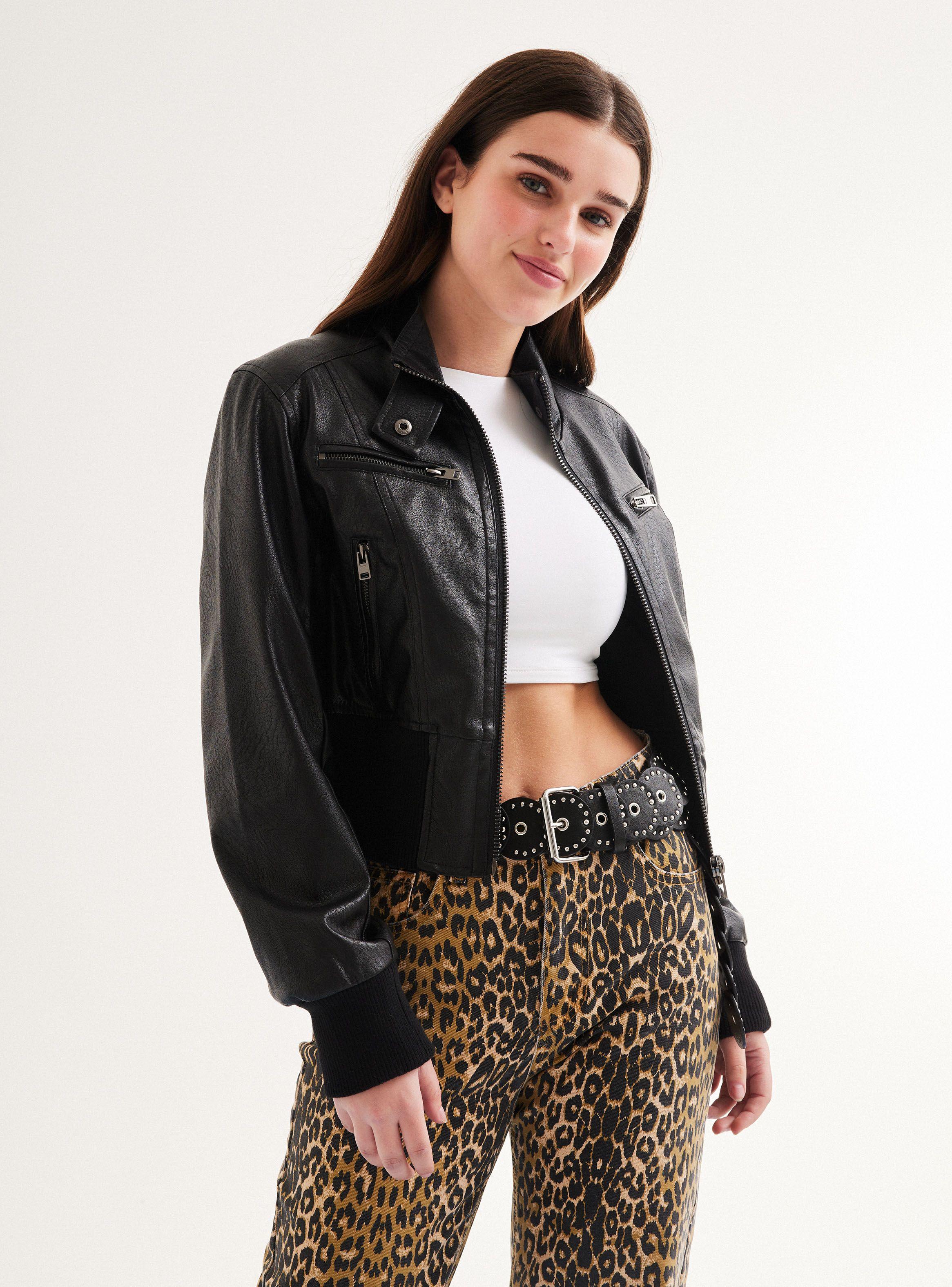 Chaqueta Biker Crop Pretina Ancha-0