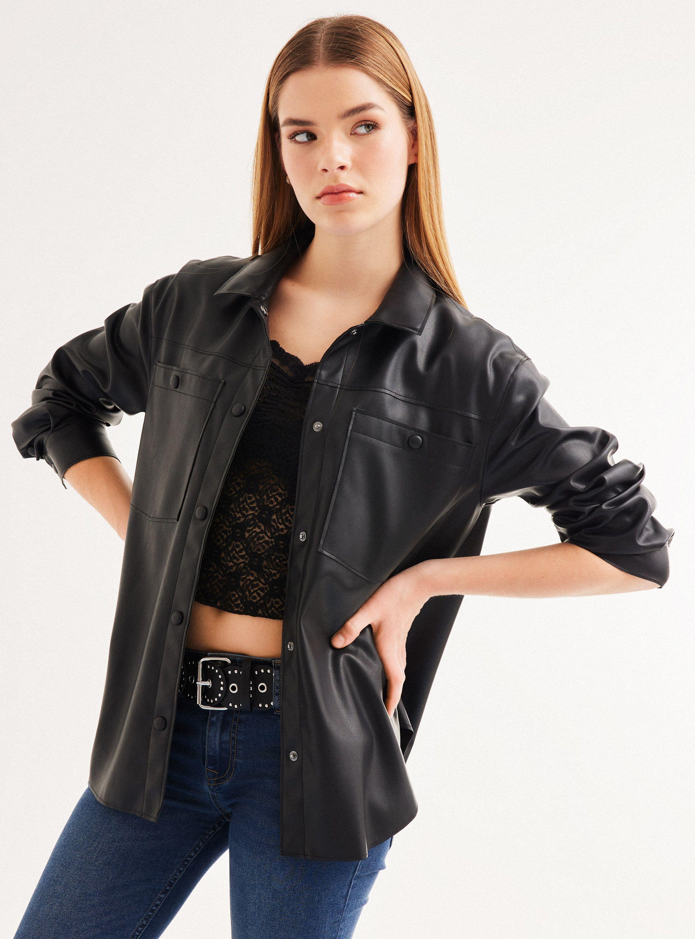 Chaqueta Sobrecamisa Efecto Piel-0