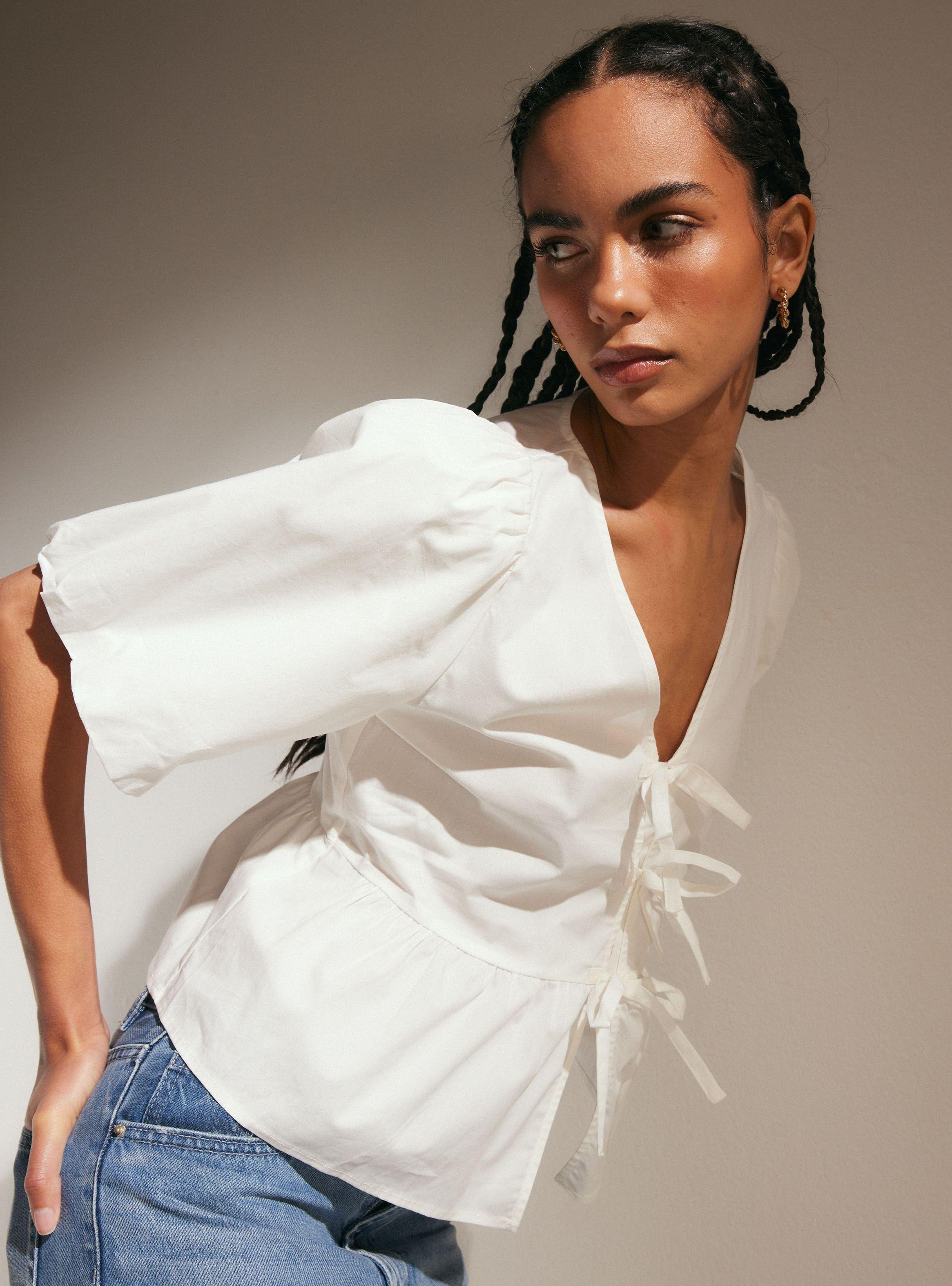 Blusa Peplum con Manga Aglobada y Lazos-2