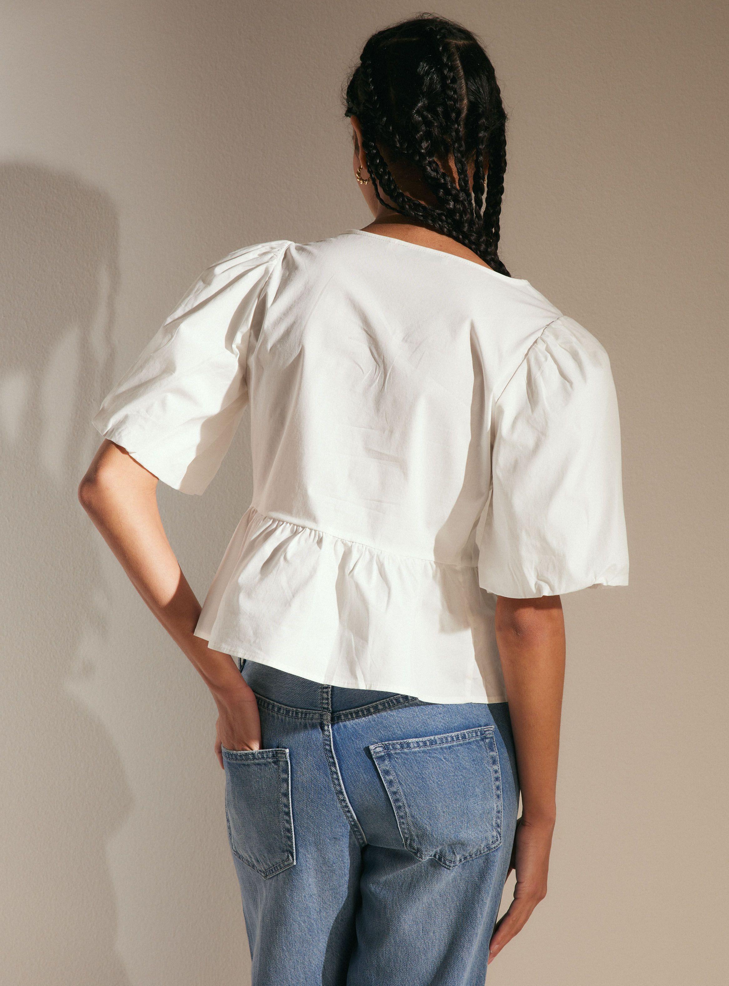 Blusa Peplum con Manga Aglobada y Lazos-1