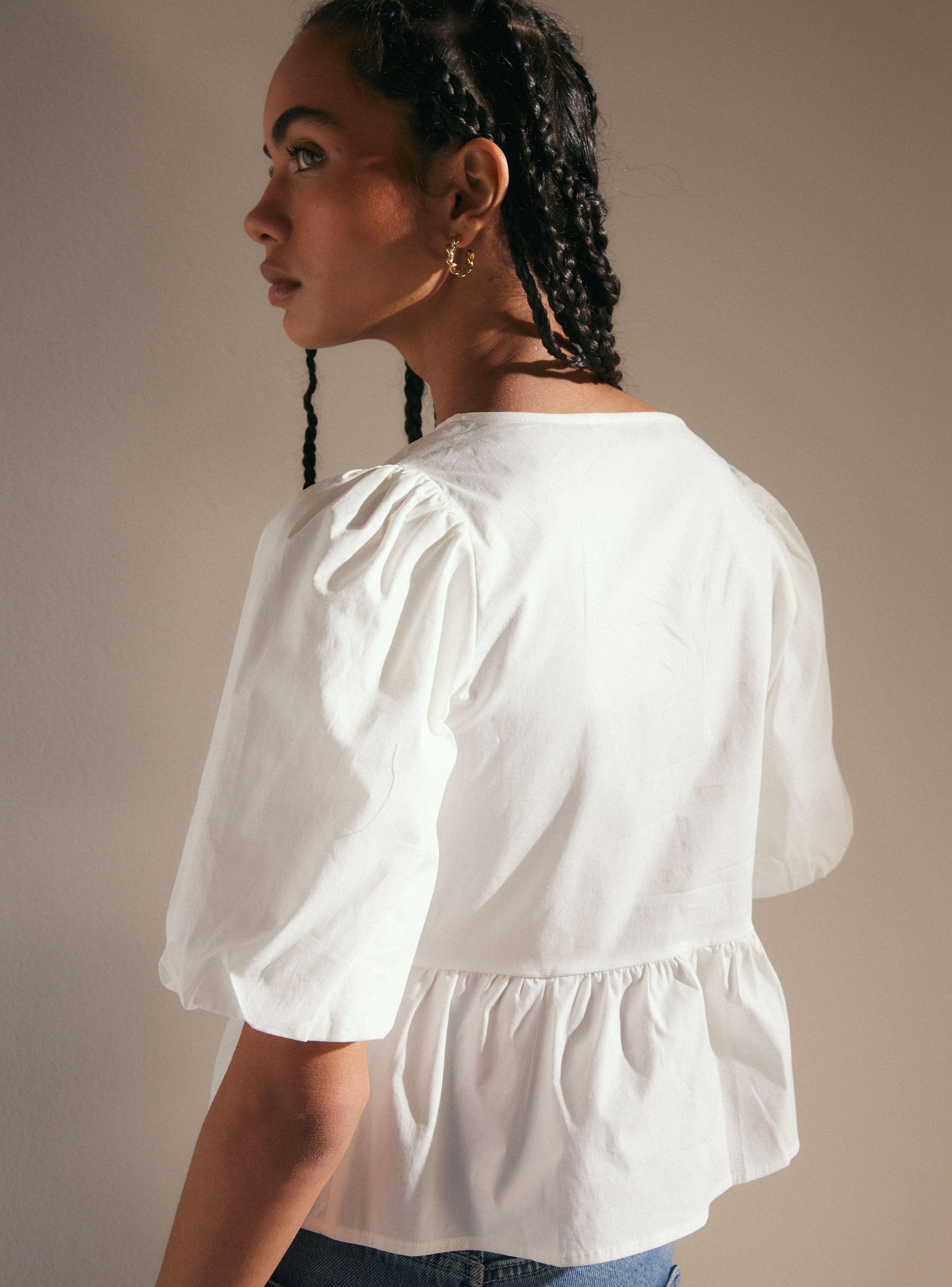 Blusa Peplum con Manga Aglobada y Lazos-3