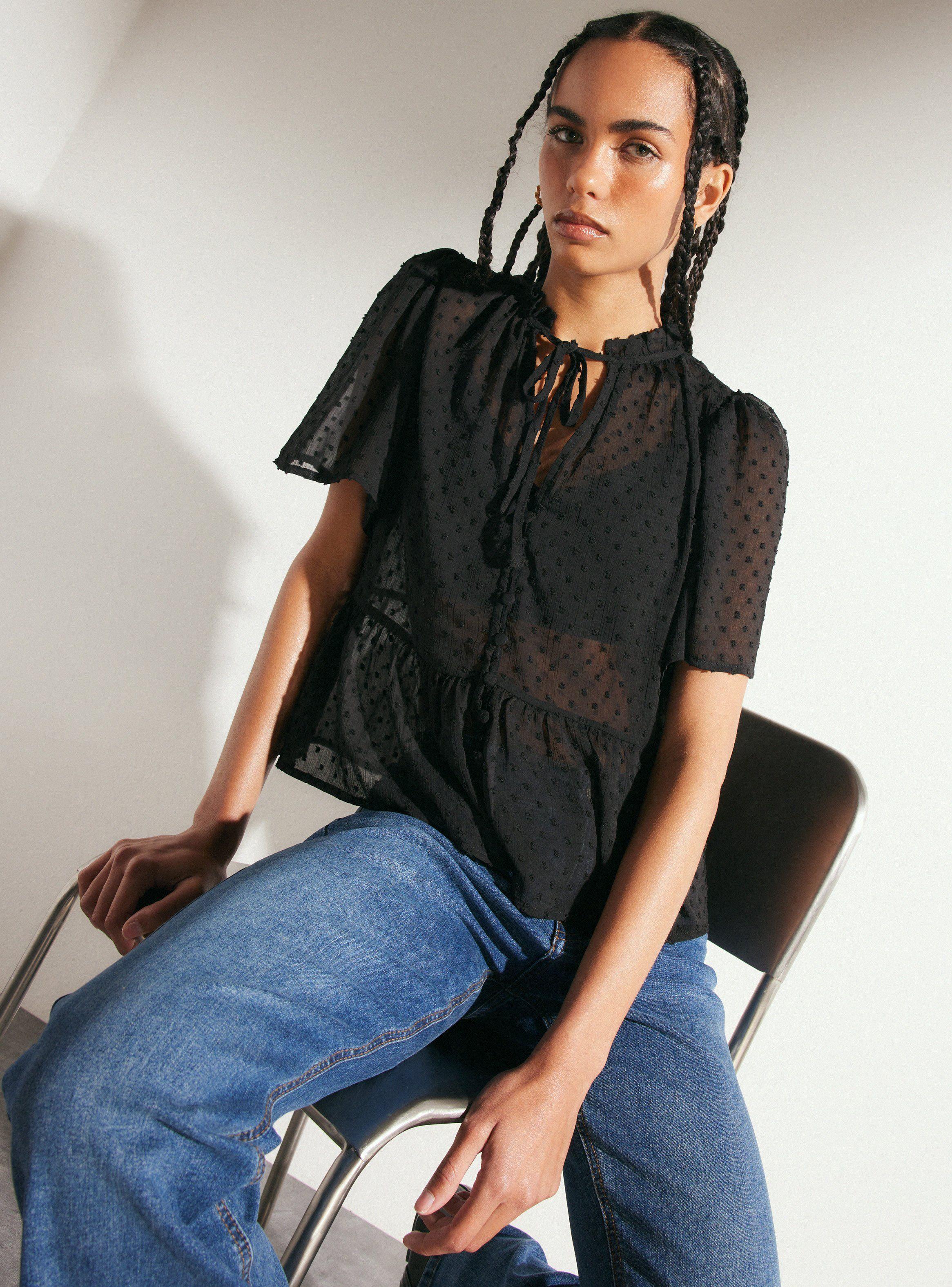 Blusa Plumetti Corte Peplum y Lazo-0