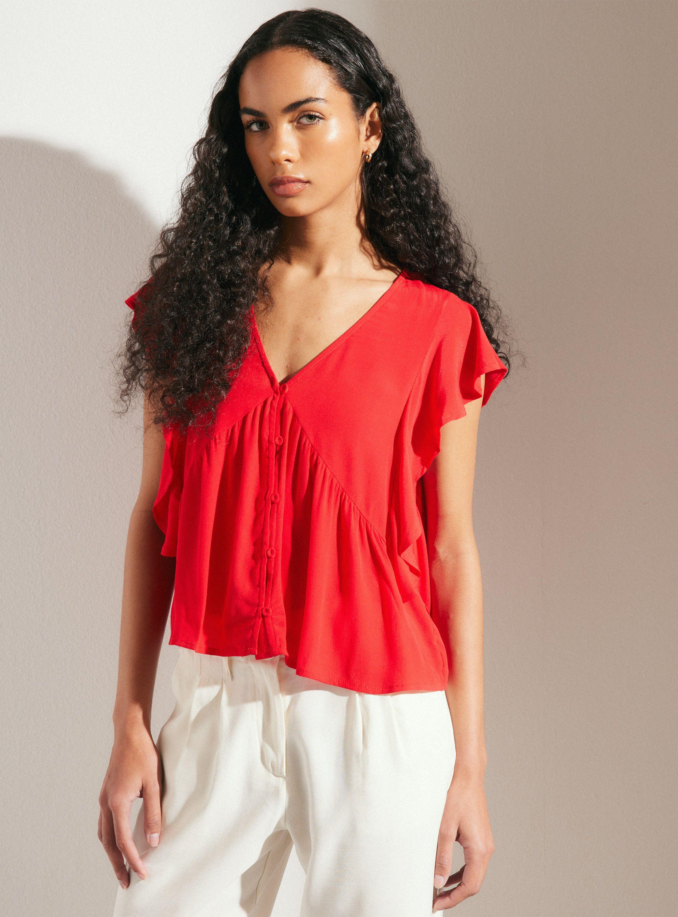 Blusa Fluida con Vuelo en Mangas-0