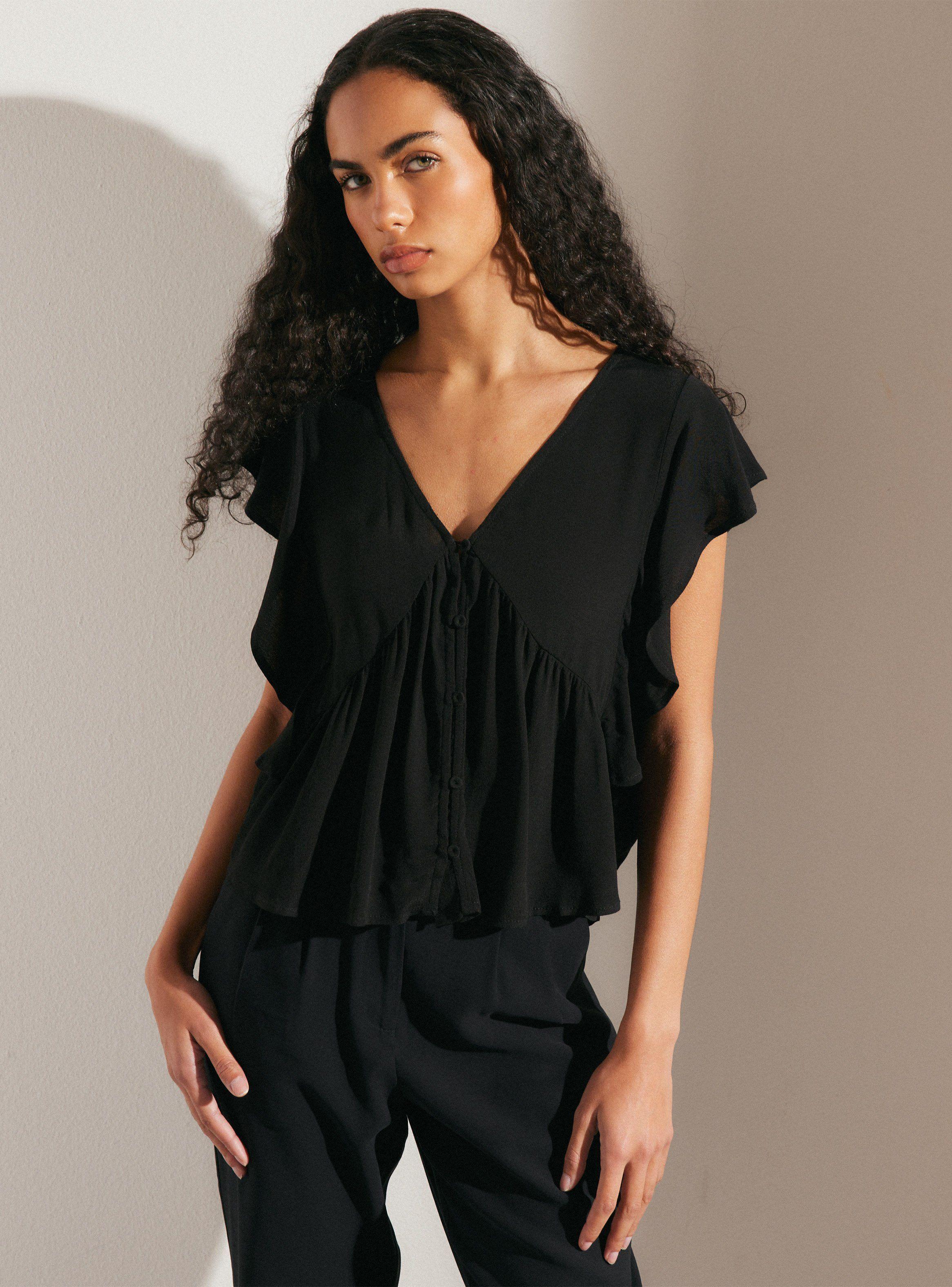 Blusa Fluida con Vuelo en Mangas-0