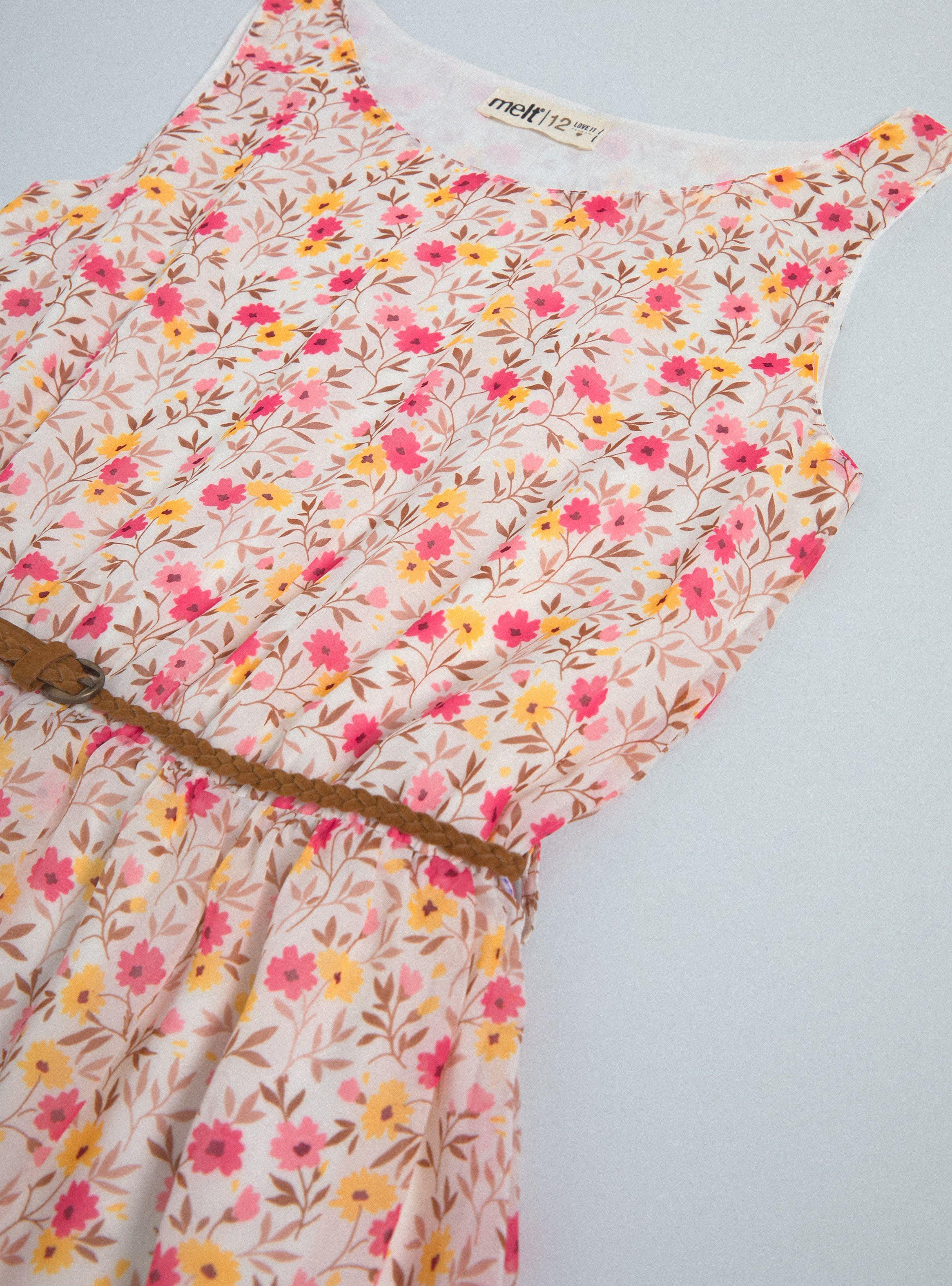 Vestido Estampado Floral, con Cinturón-4