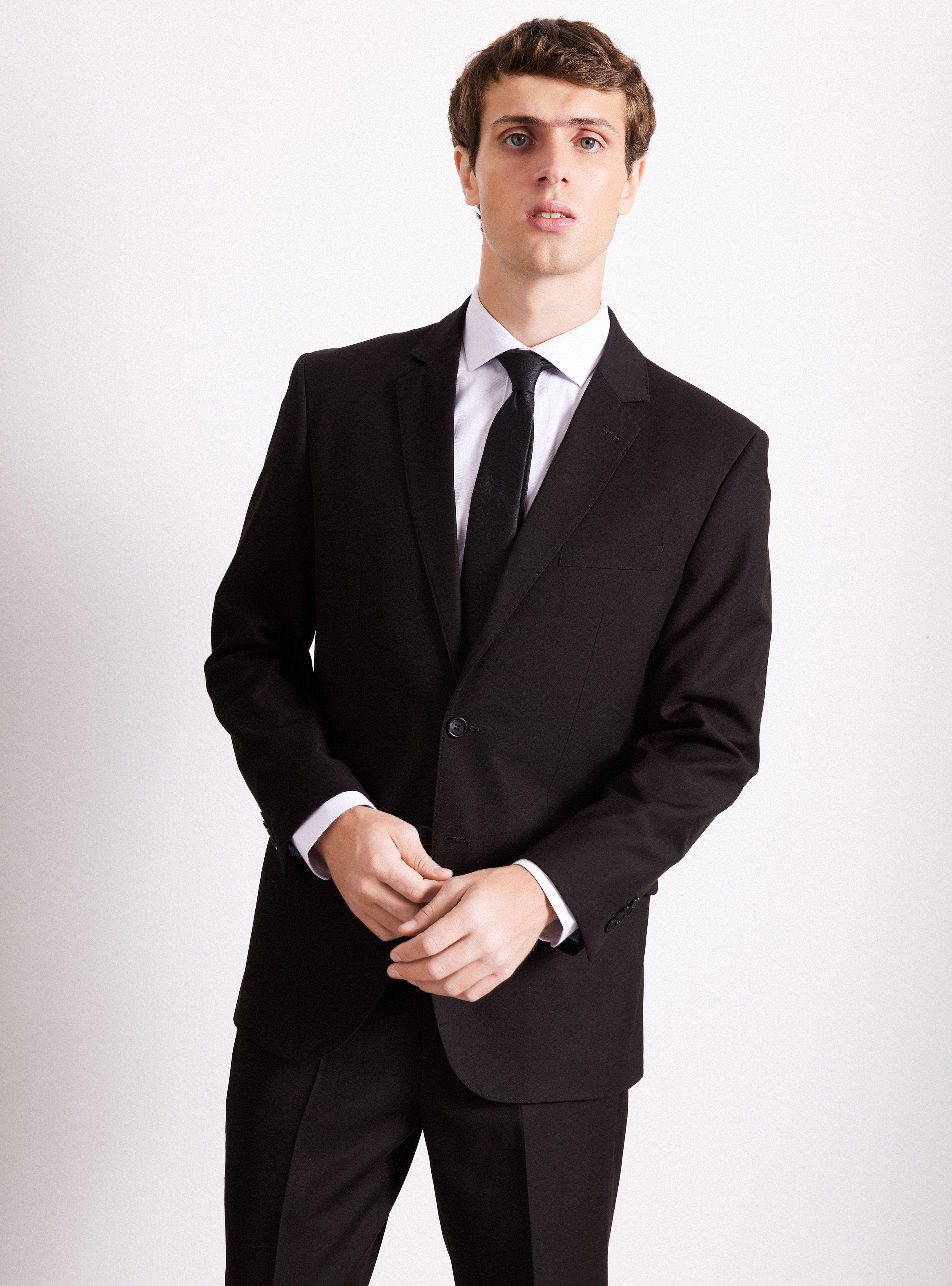 Traje Lana Poliéster Liso Negro Regular Fit de Arrow