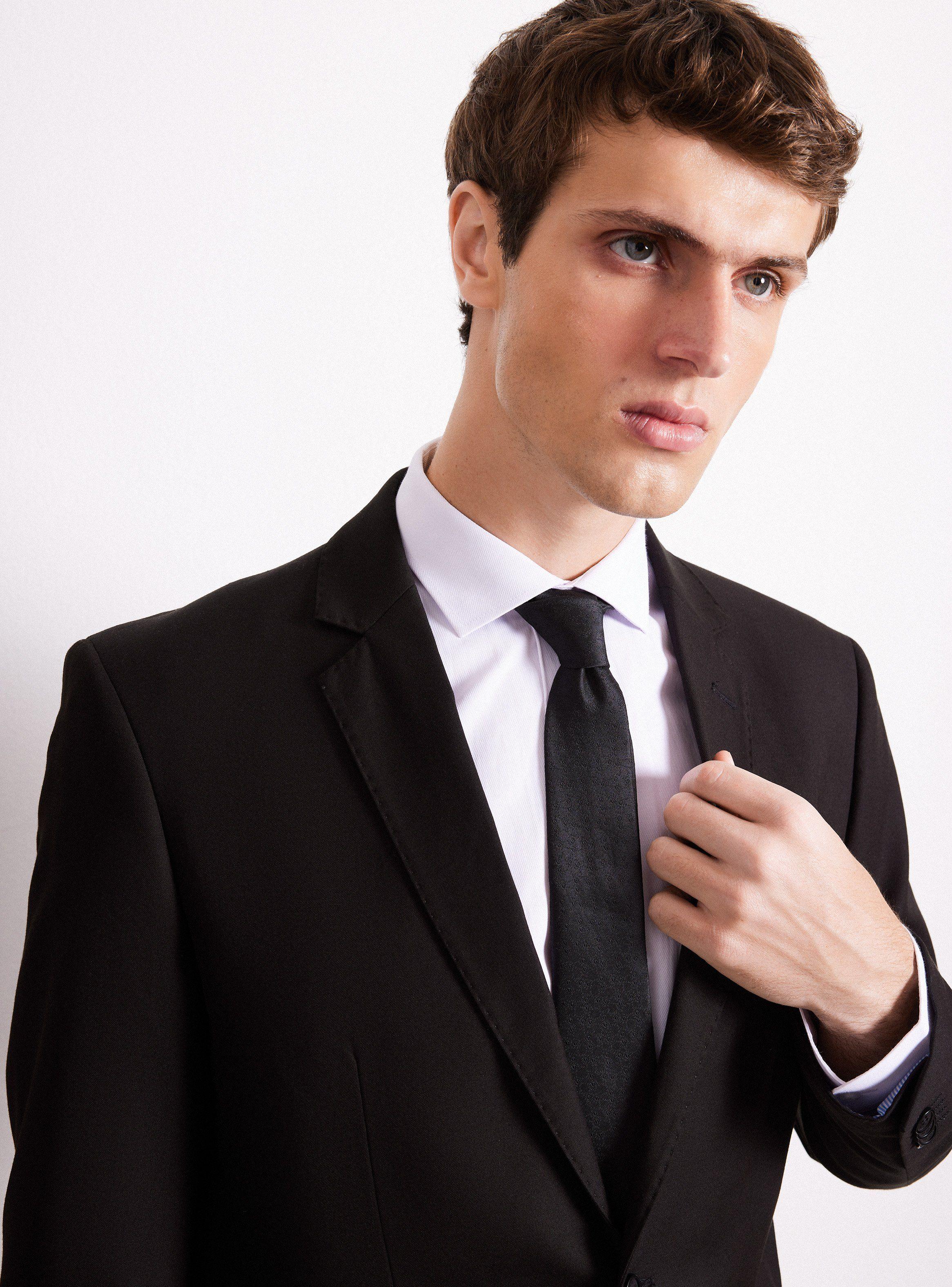Traje Lana Poliéster Liso Negro Regular Fit de Arrow