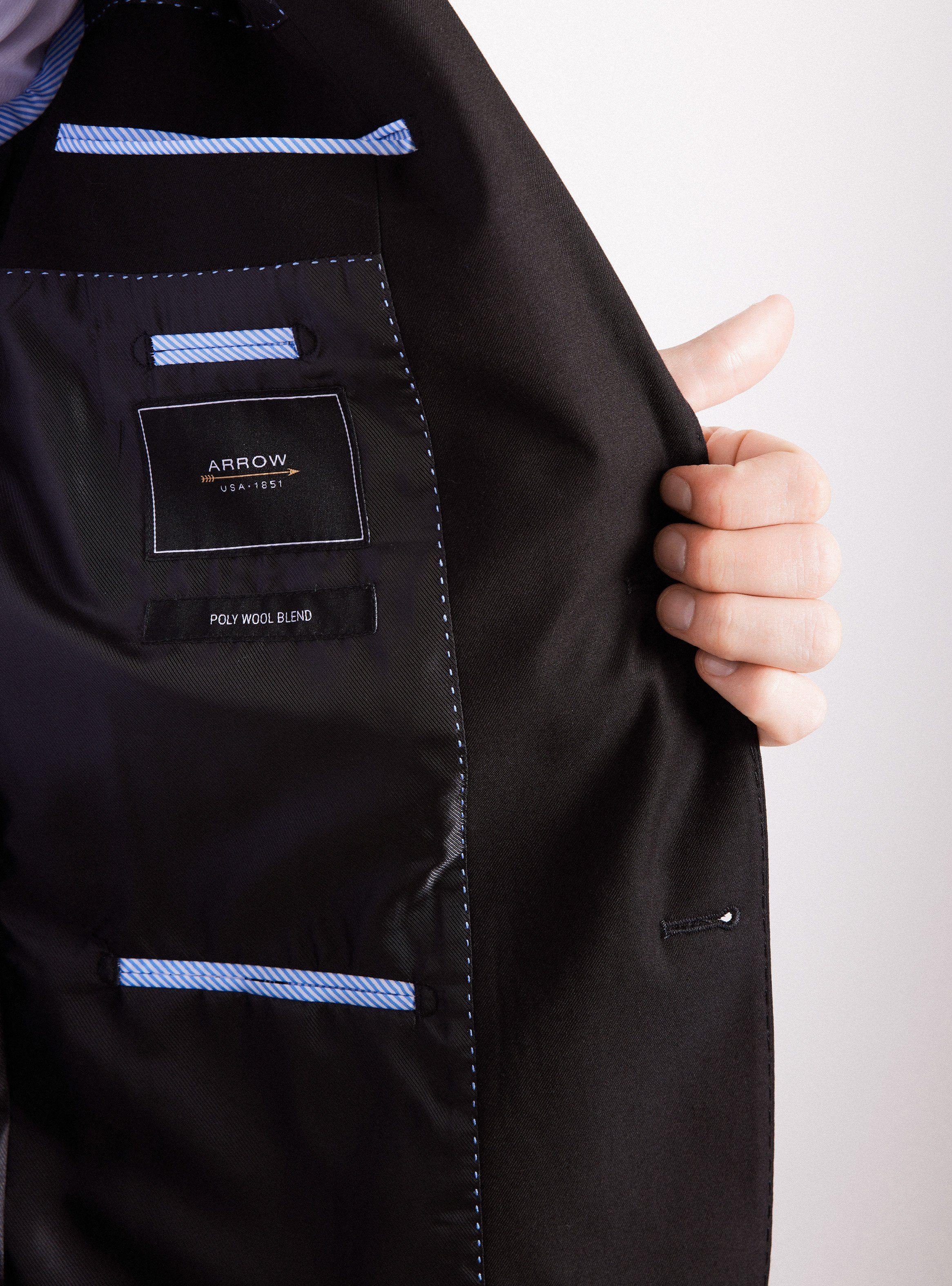 Traje Lana Poliéster Liso Negro Regular Fit de Arrow