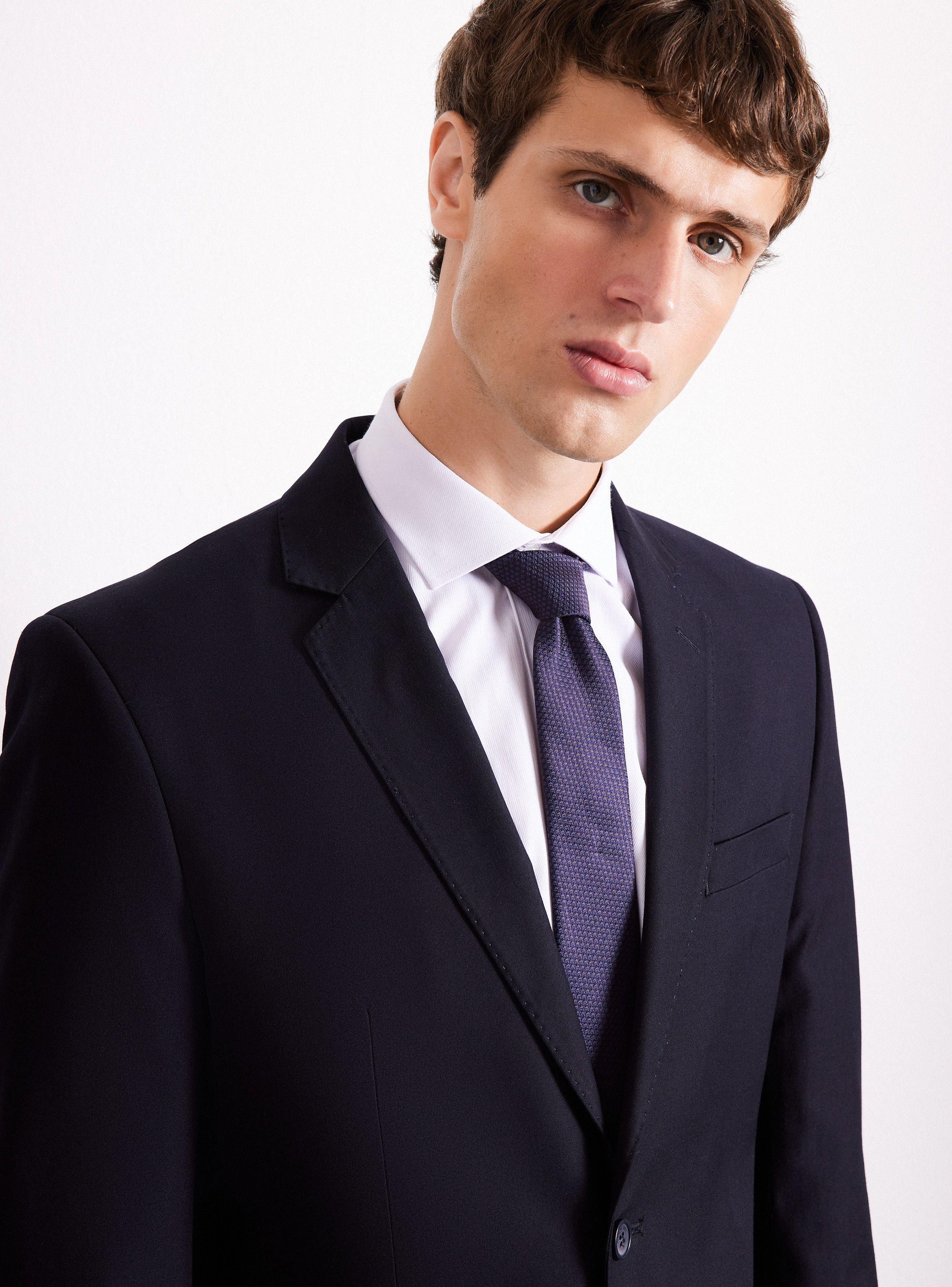 Traje Lana Poliéster Liso Azul Marino-2