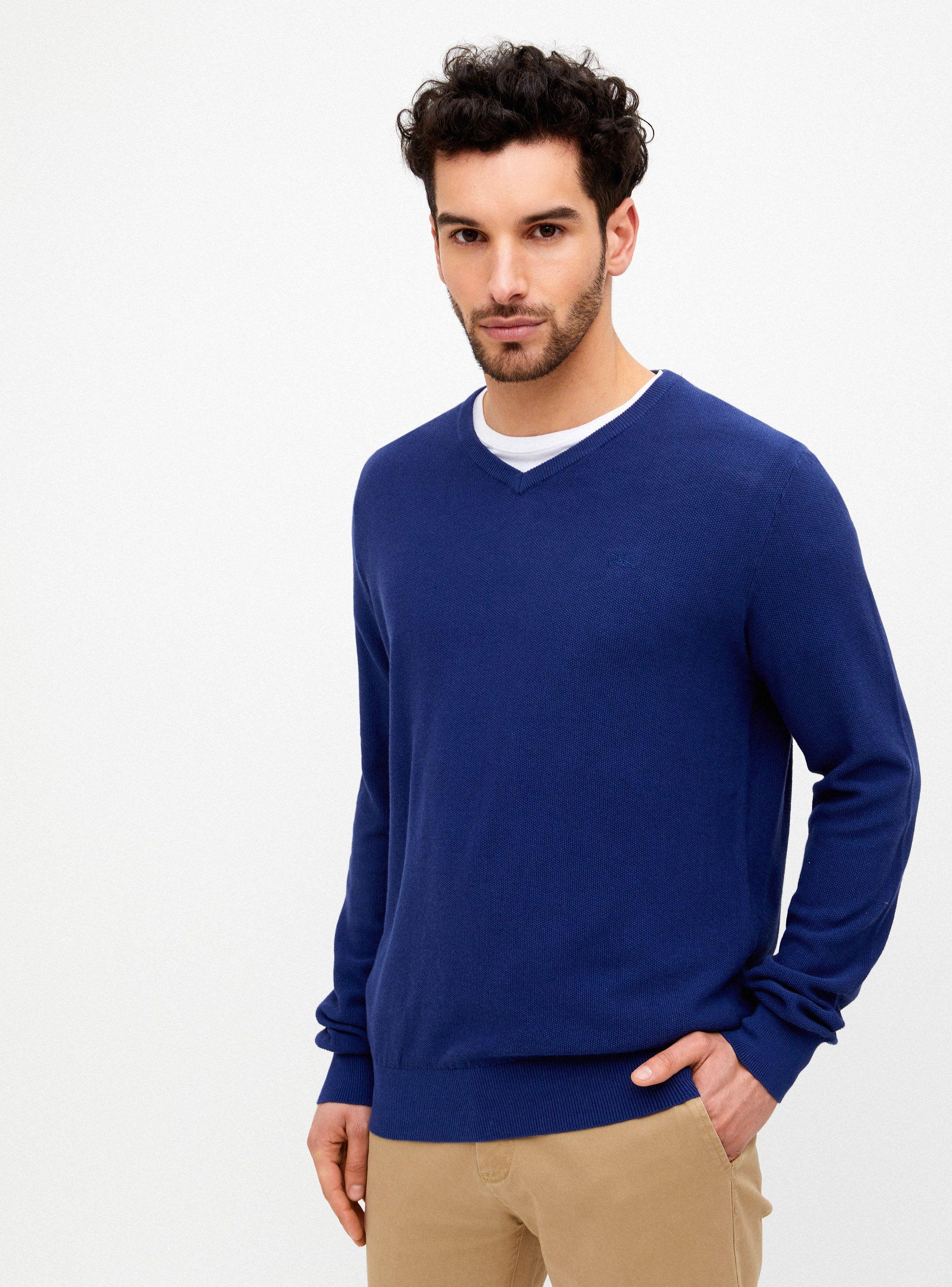 Sweater Básico Cuello V con Textura-0