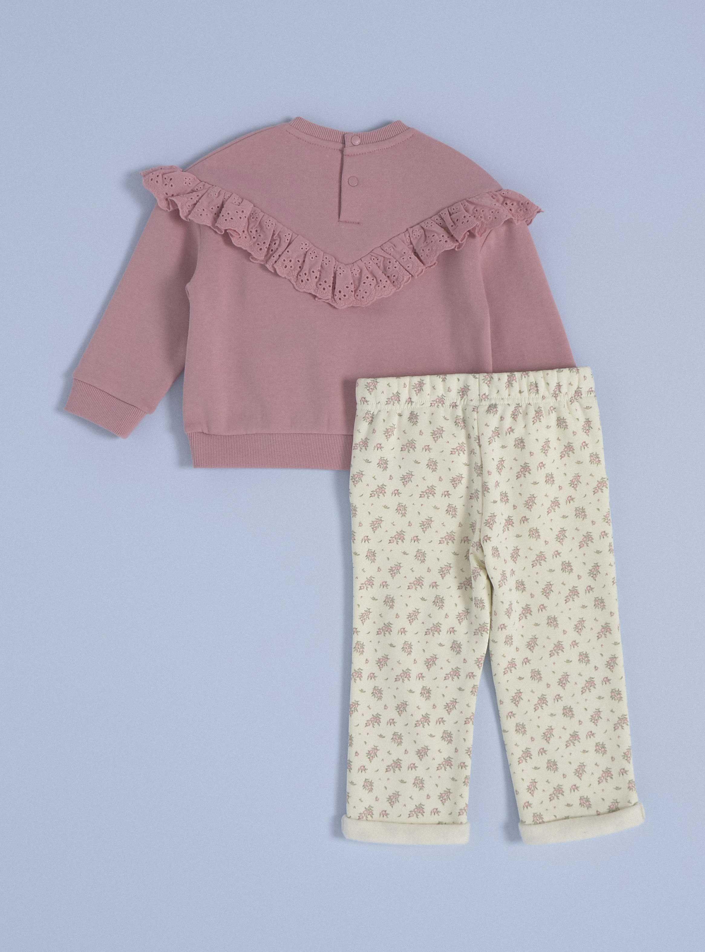 Buzo con Polerón Vuelos de Broderie y Pantalón Estampado-1