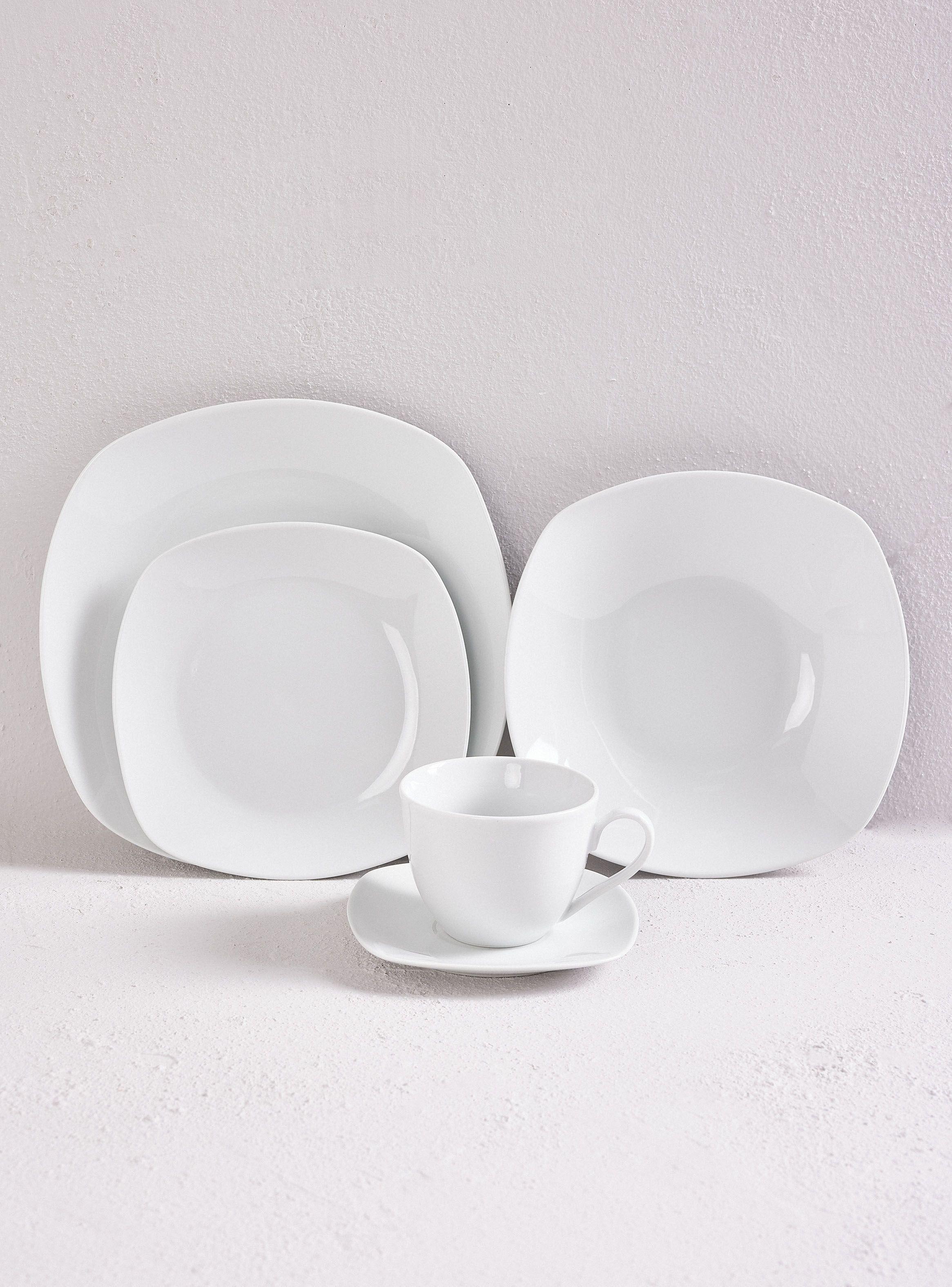 Set Vajilla 30 Piezas Cuadrada Blanca Porcelana-0
