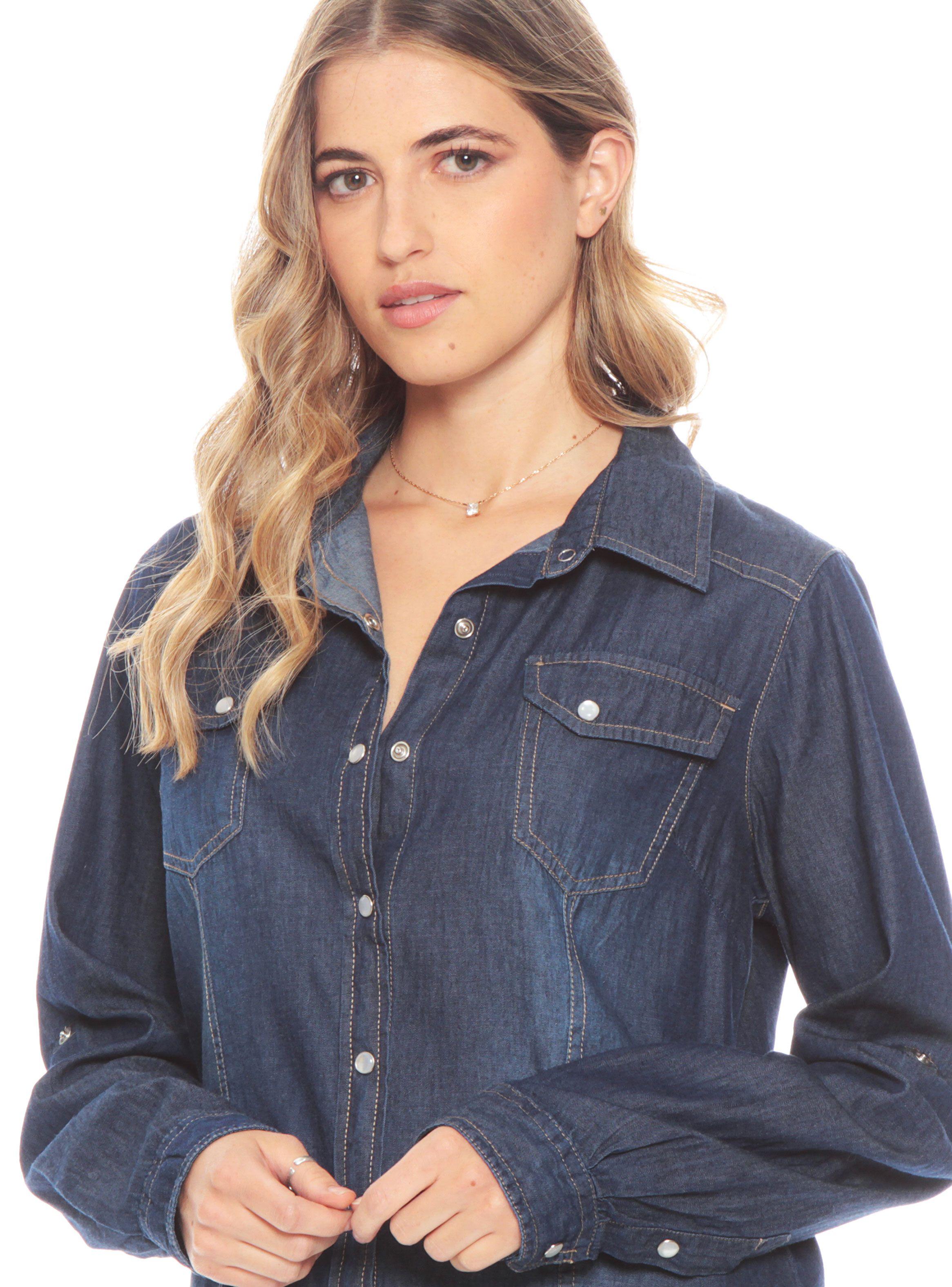 Blusa Manga Larga Ajustable Denim Con Bolsillos Y Tapeta-2