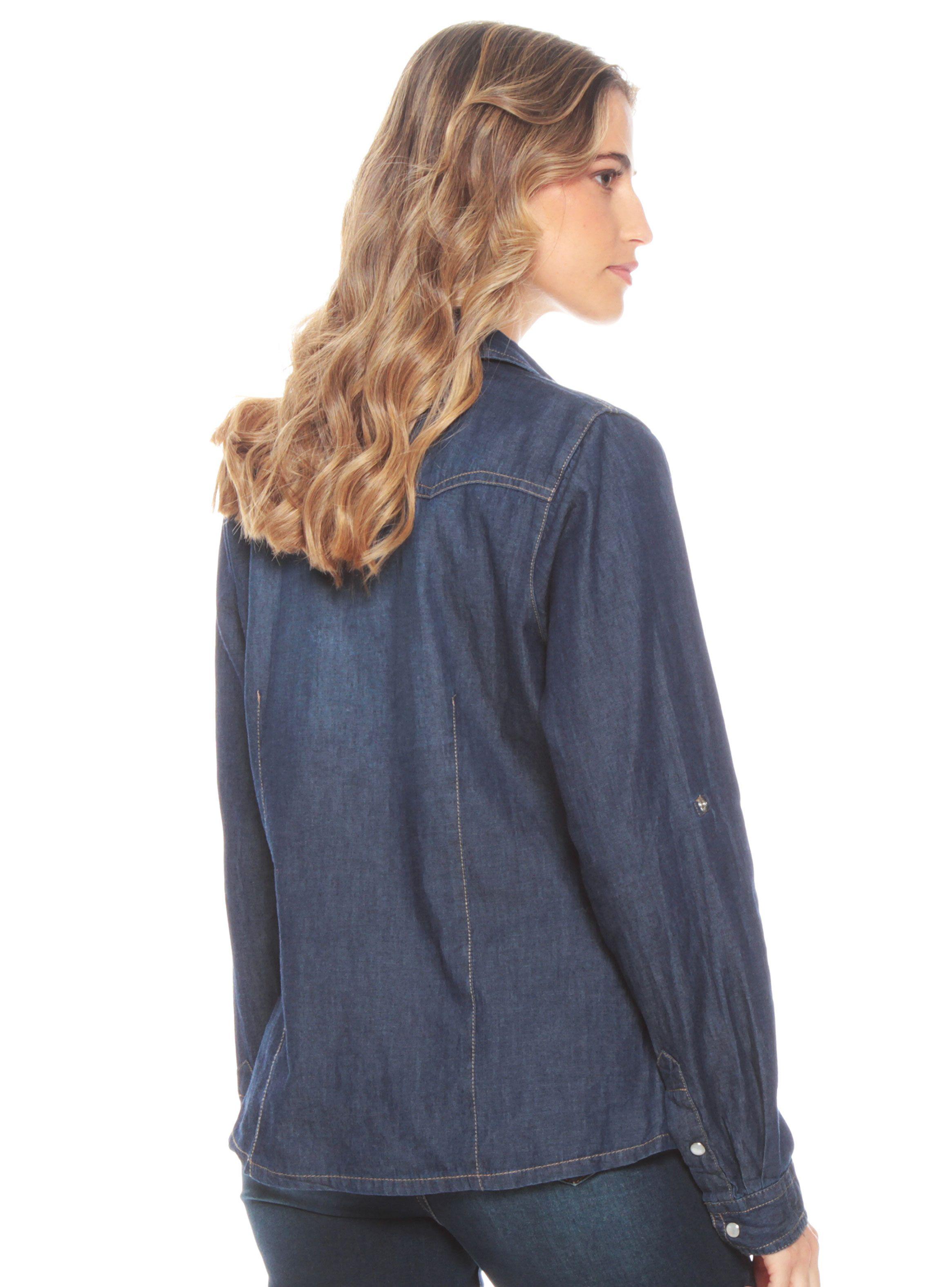 Blusa Manga Larga Ajustable Denim Con Bolsillos Y Tapeta-1