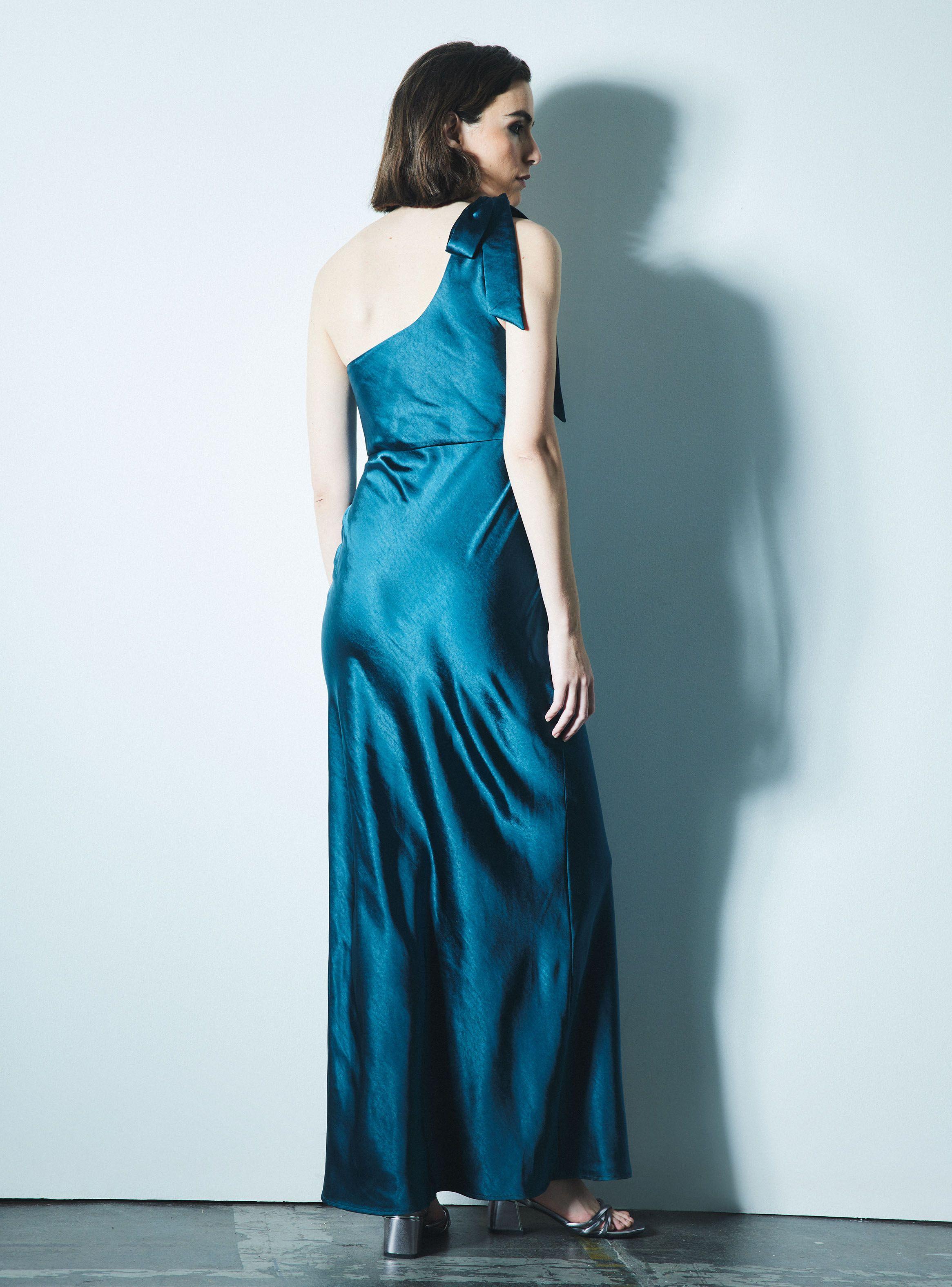 Vestido de Fiesta un Hombro con Lazo-5