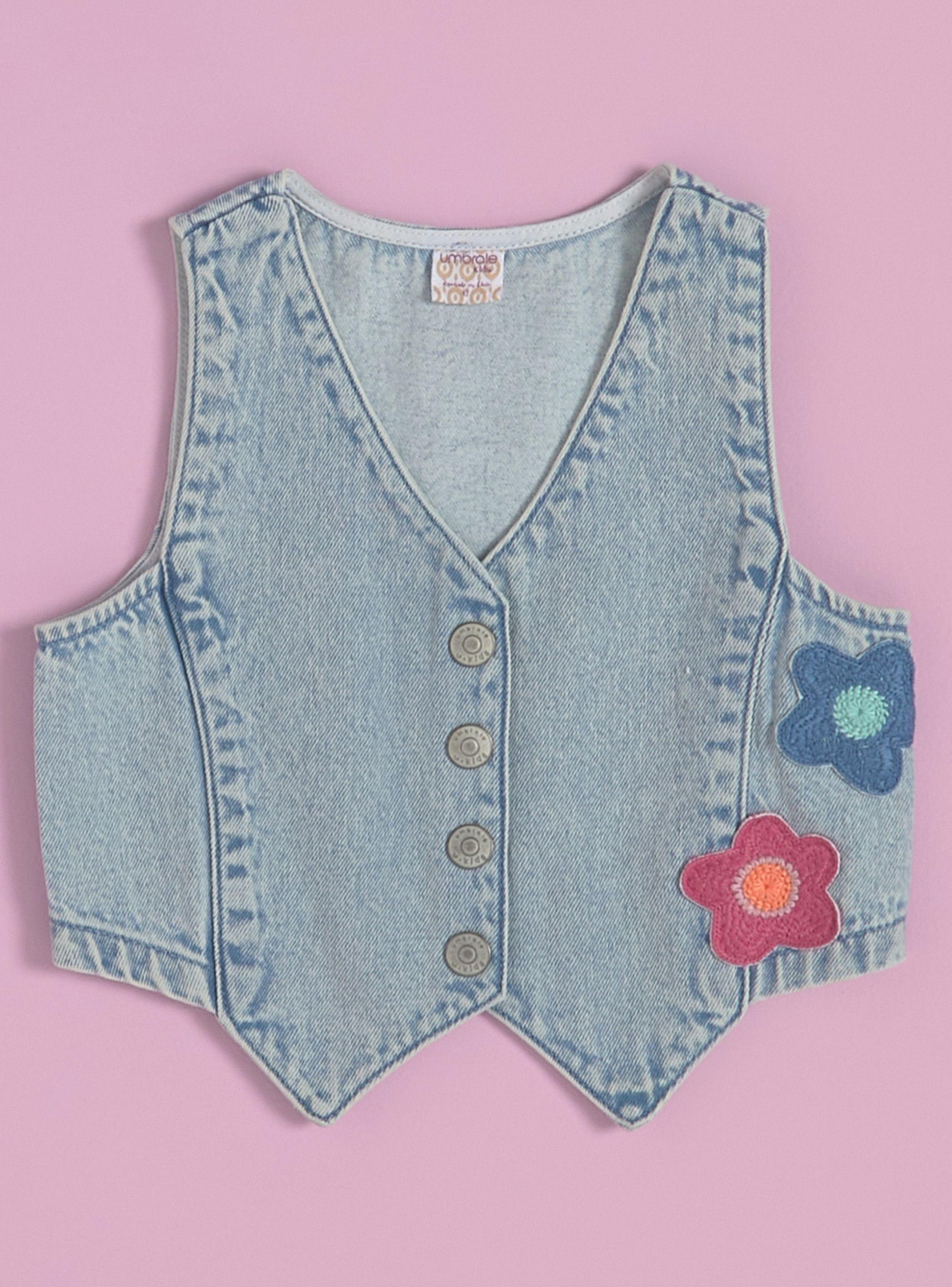 Chaqueta Vest Sin Manga con Parches de Crochet-0