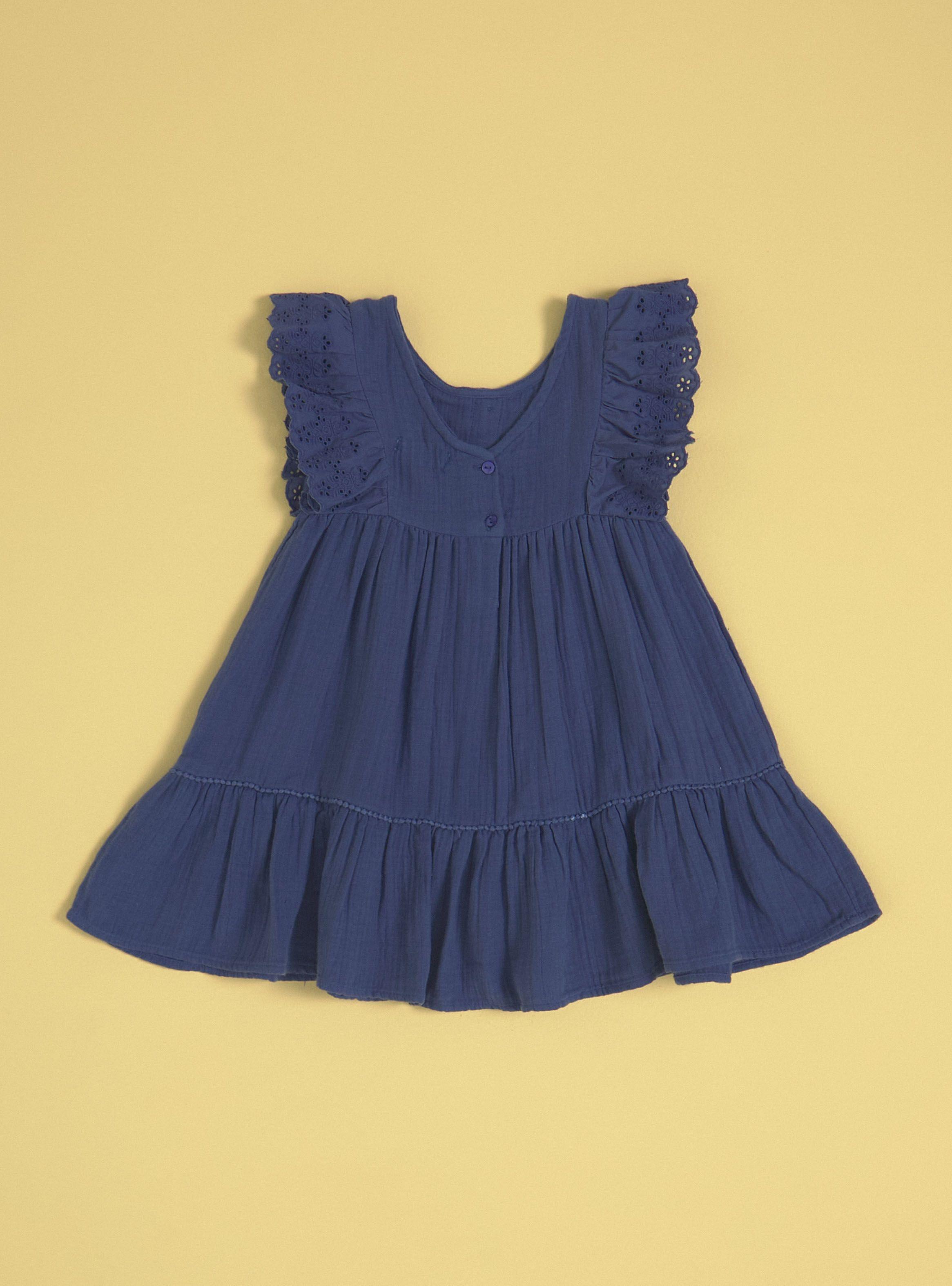 Vestido con Botones Delantero y Vuelos de Broderie-1