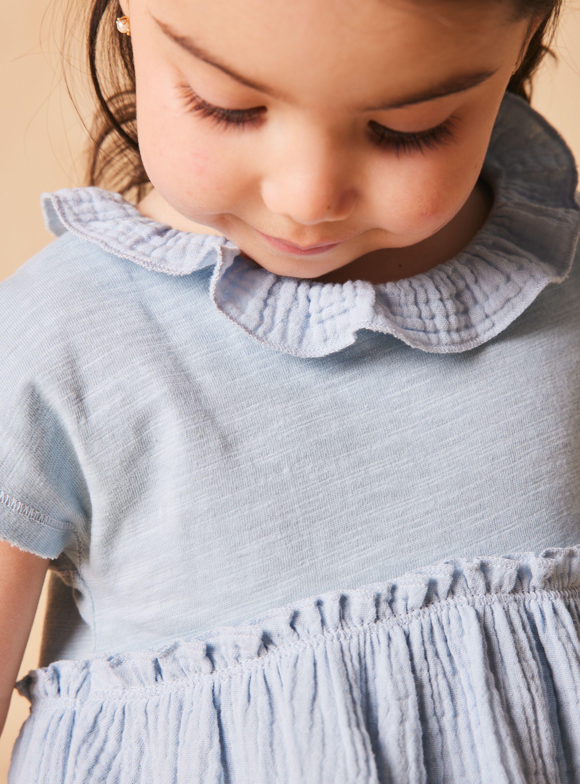 Vestido Bordado con Vuelos Denim-1