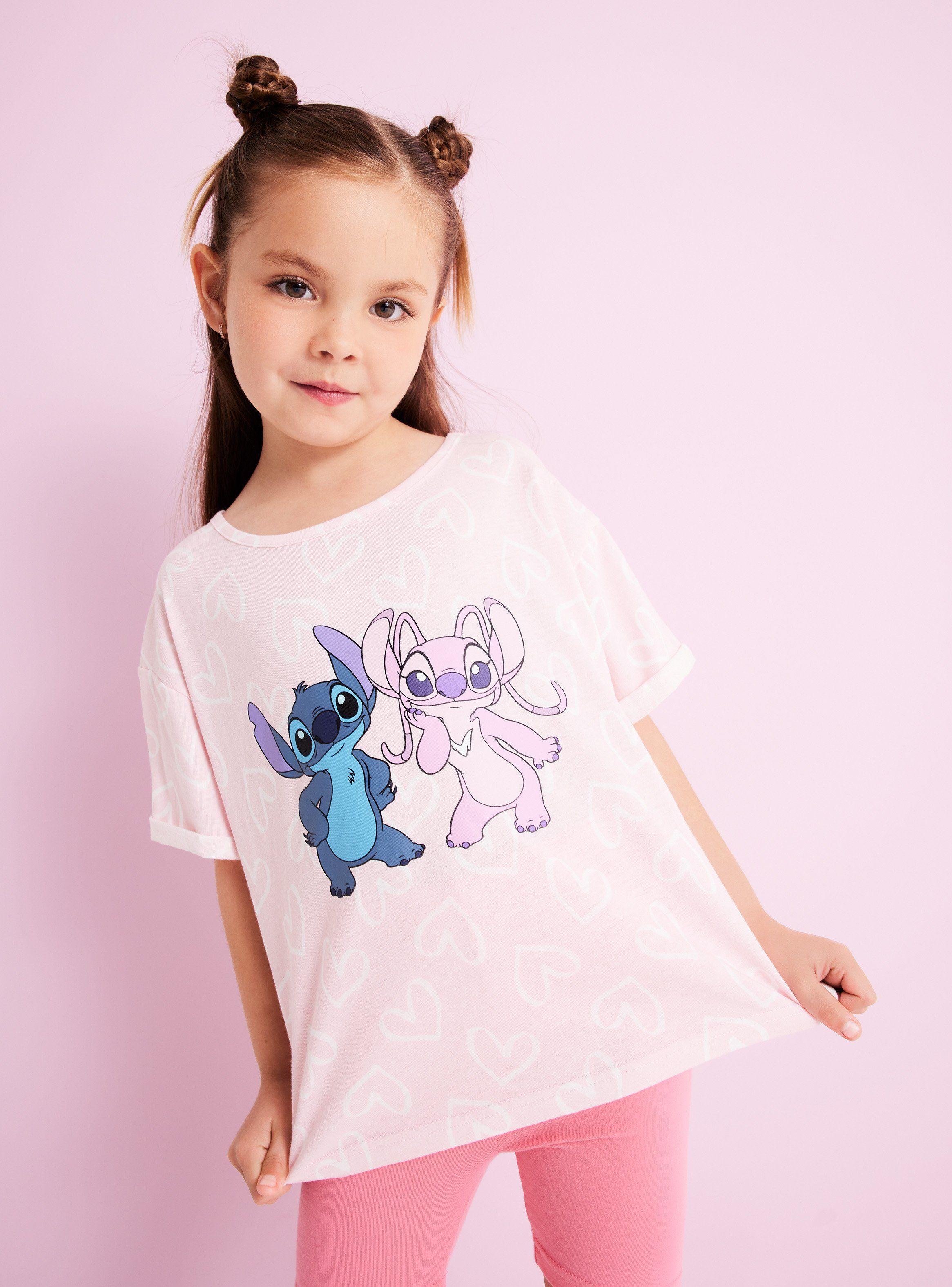 Polera Manga Corta Niña Estampada Stitch & Angel Disney-0