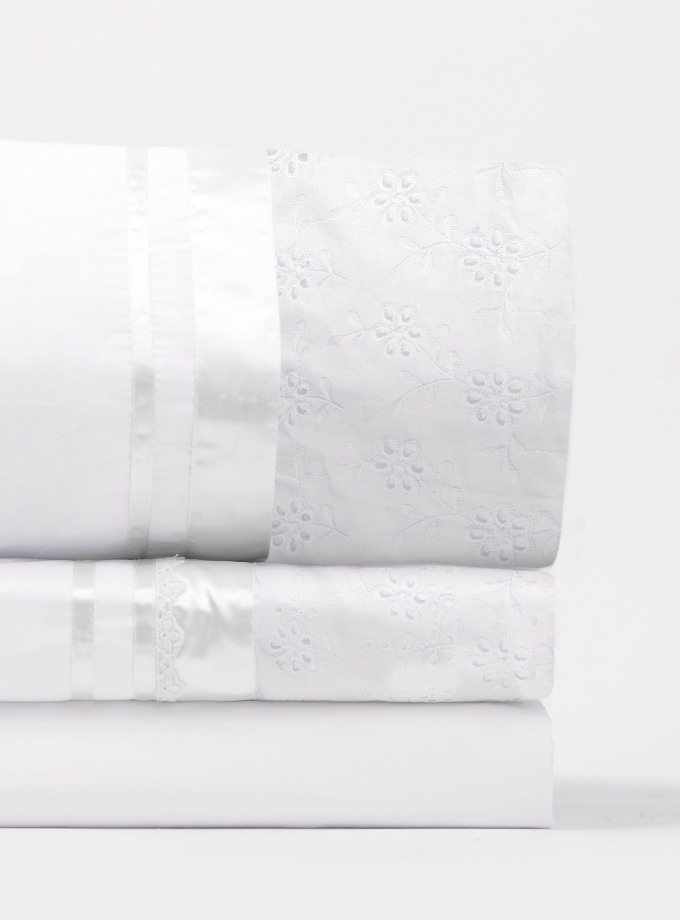 Set Sábana Clásica Broderie Flor 2 Plazas 220 Hilos Blanco-1