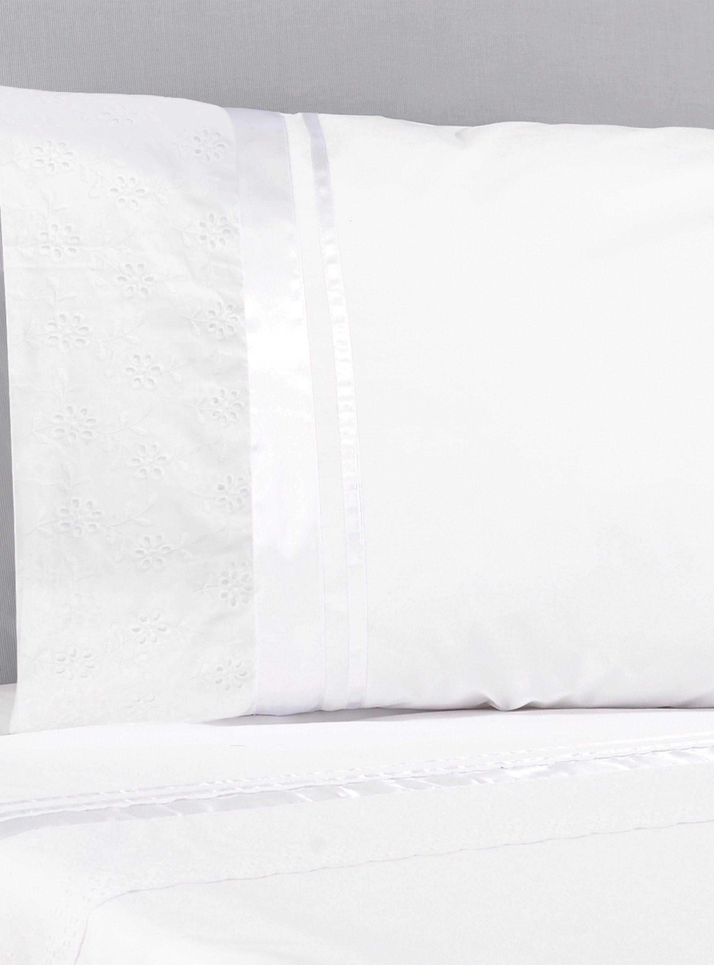 Set Sábana Clásica Broderie Flor King 220 Hilos Blanco-0