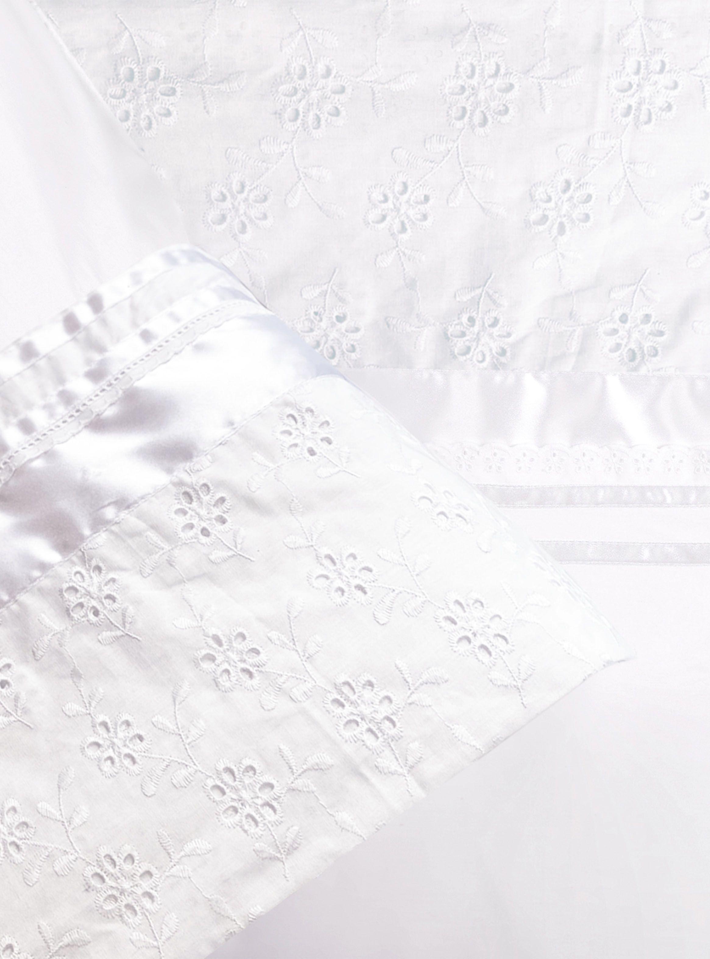 Sábanas Clásica Broderie Flor Súper King Blanco 220 Hilos-2