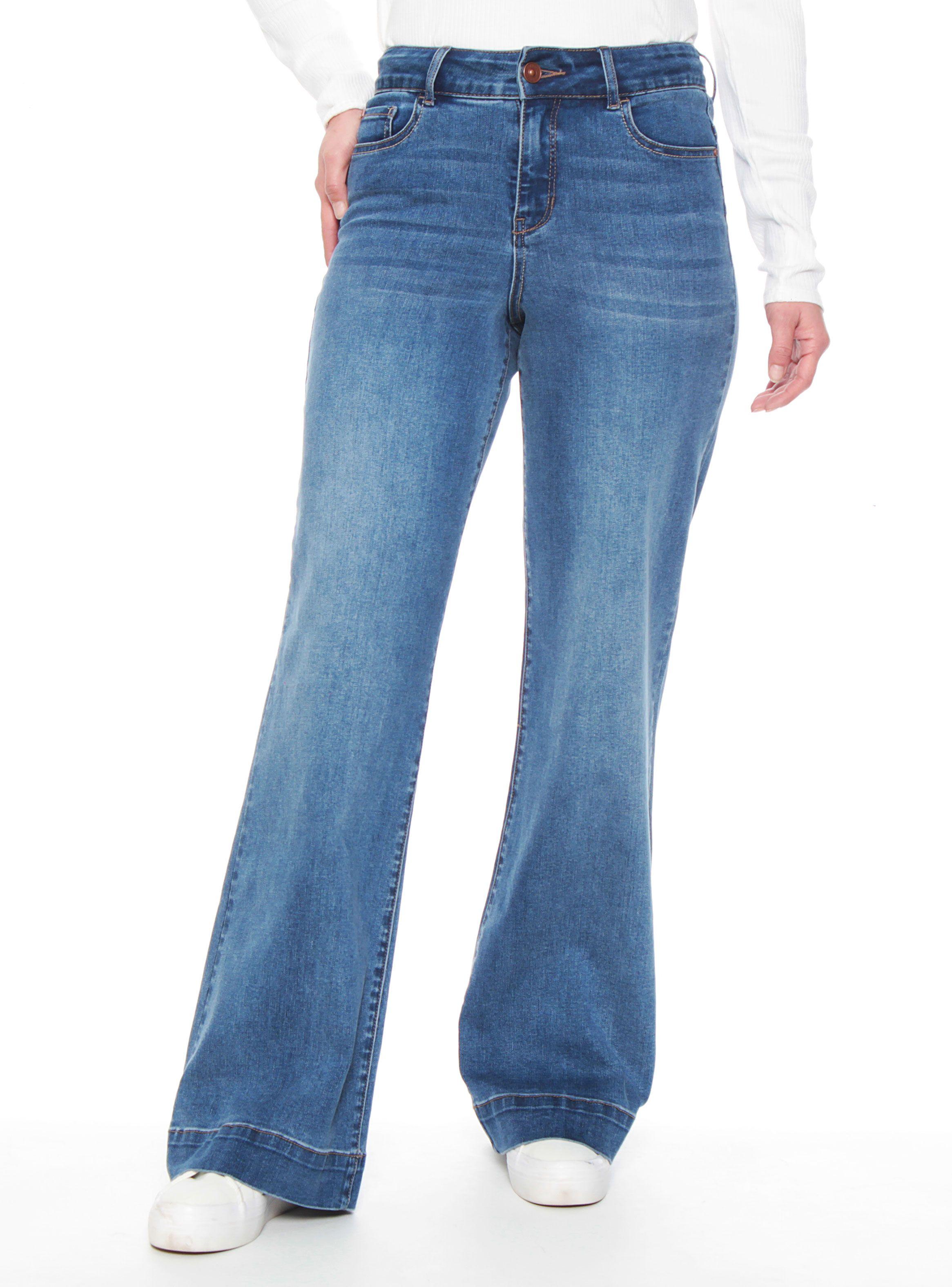 Jeans Flare Tiro Alto Push Up Pretina Botón-0
