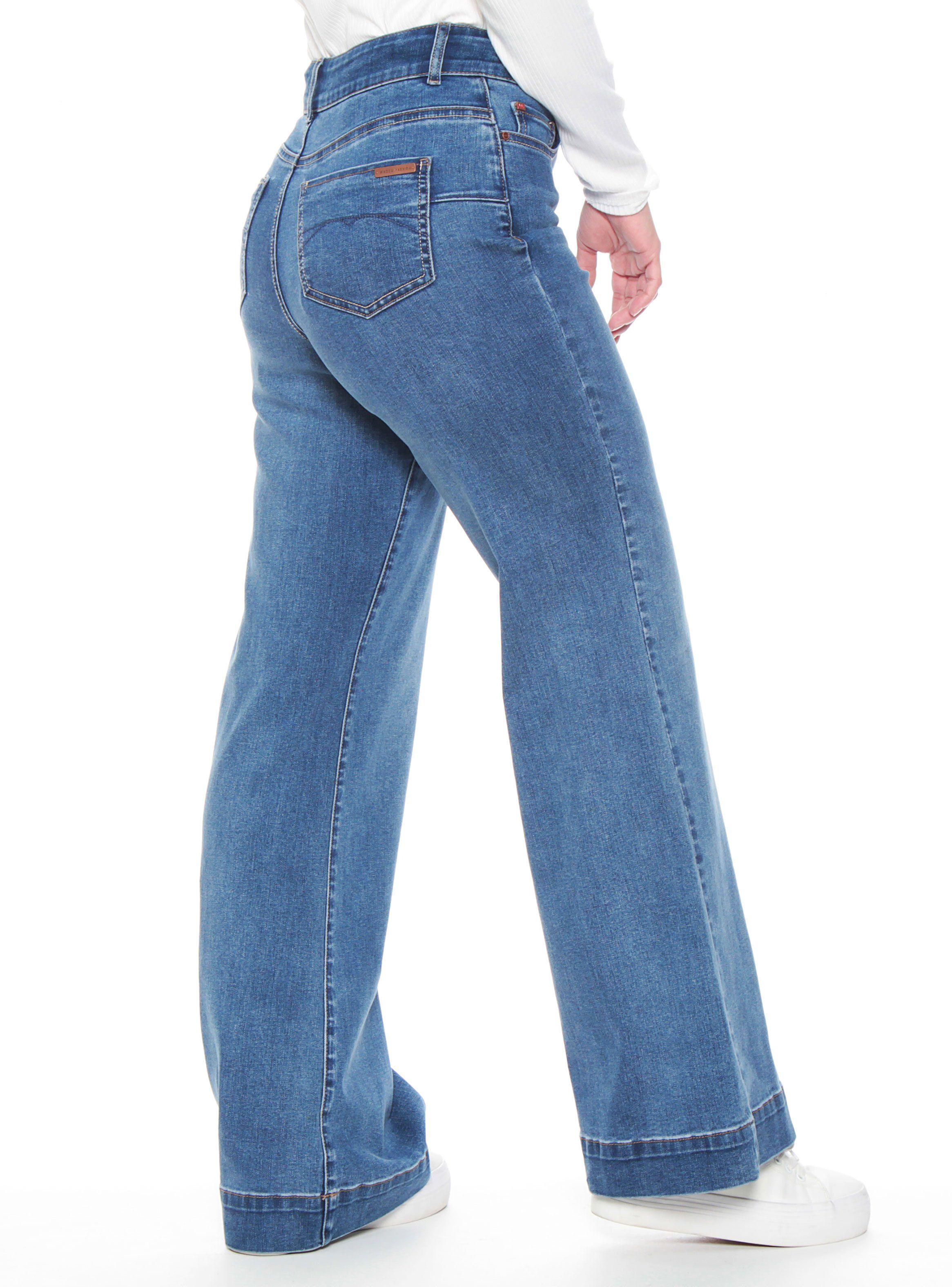 Jeans Flare Tiro Alto Push Up Pretina Botón-1