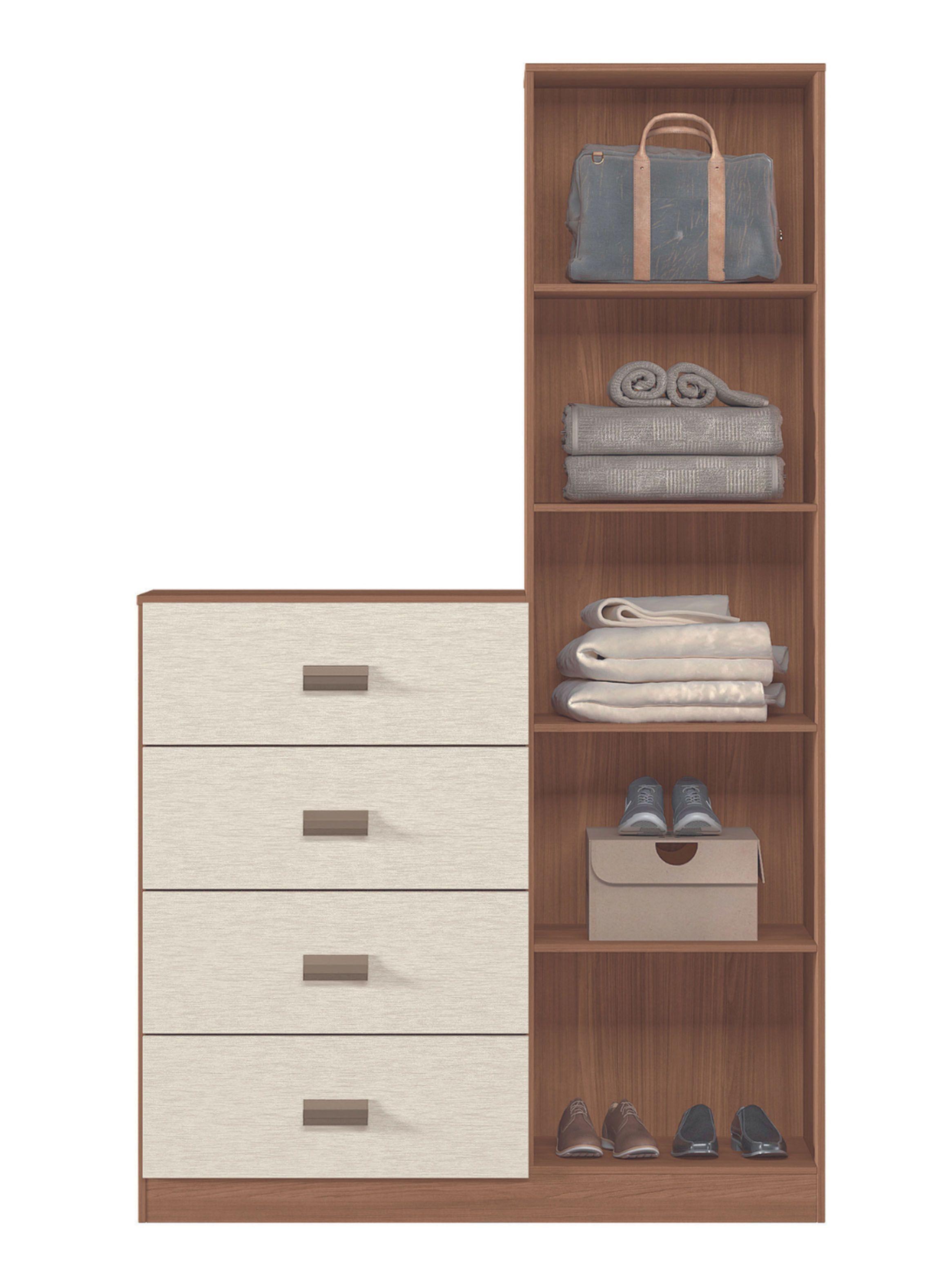 Cómoda Estilo 1 Puerta con Espejo 4 Cajones Jatoba Arena-2