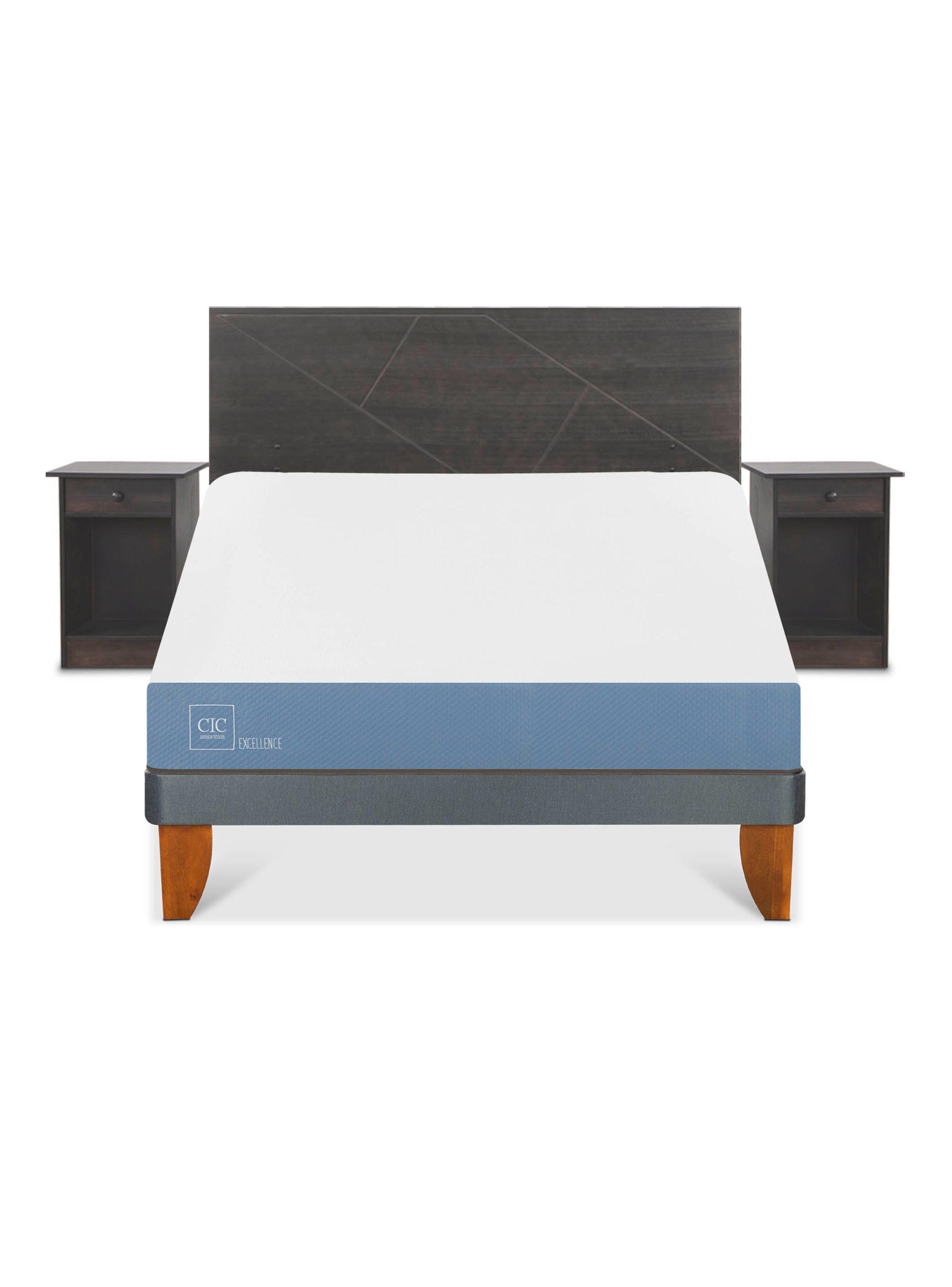 Cama Europea Excellence 2 Plazas + Set Villarrica Gris-2
