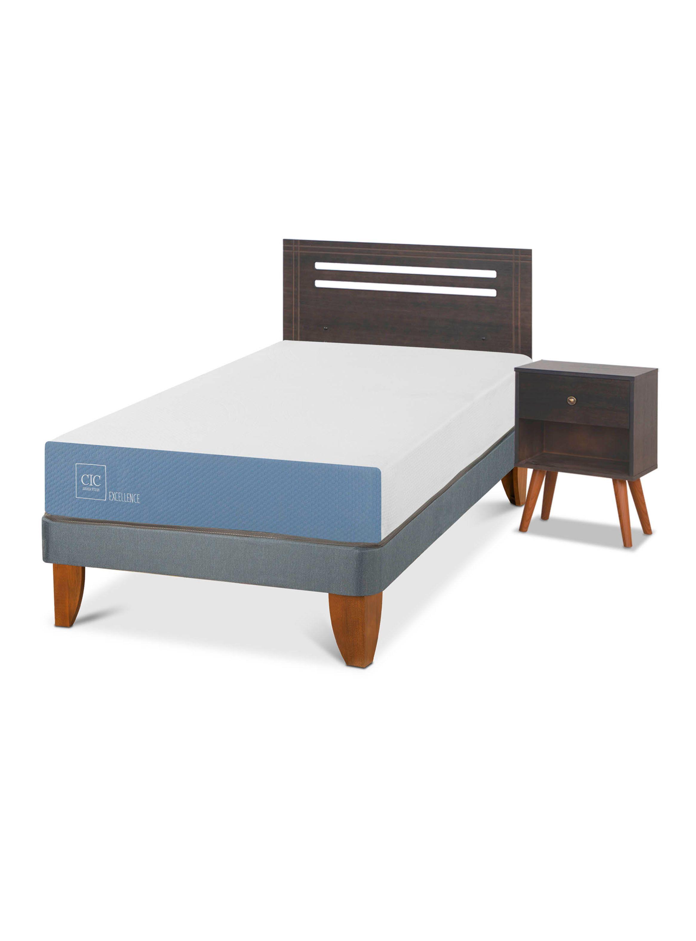 Cama Europea Excellence 1.5 Plazas Set Muebles Munich Gris-0