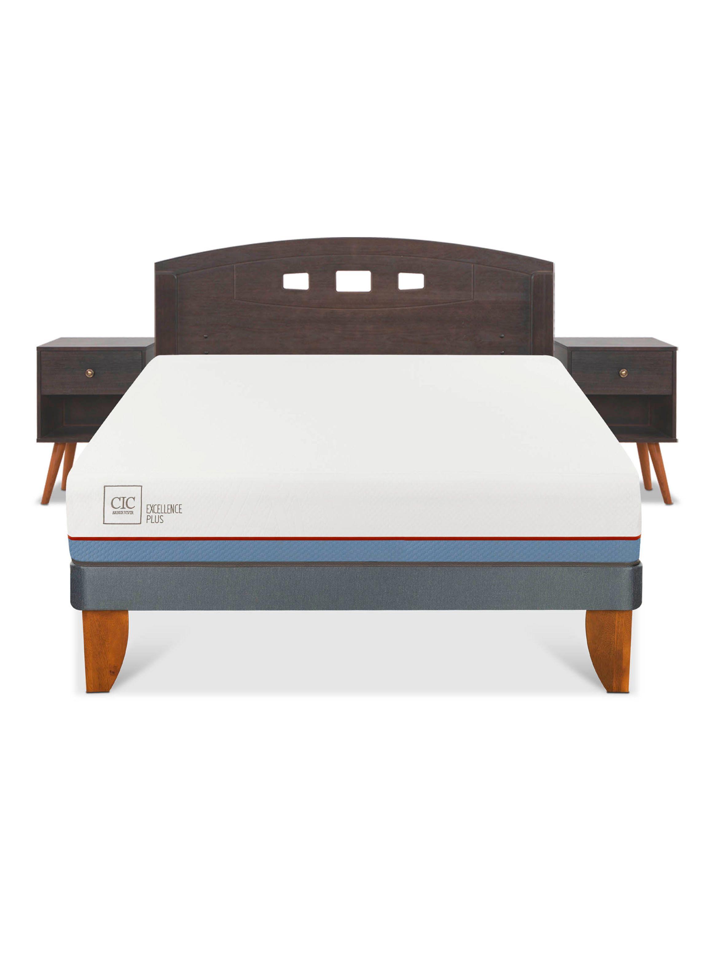 Cama Europea Excellence Plus 2 Plazas + Set Gales Gris-2