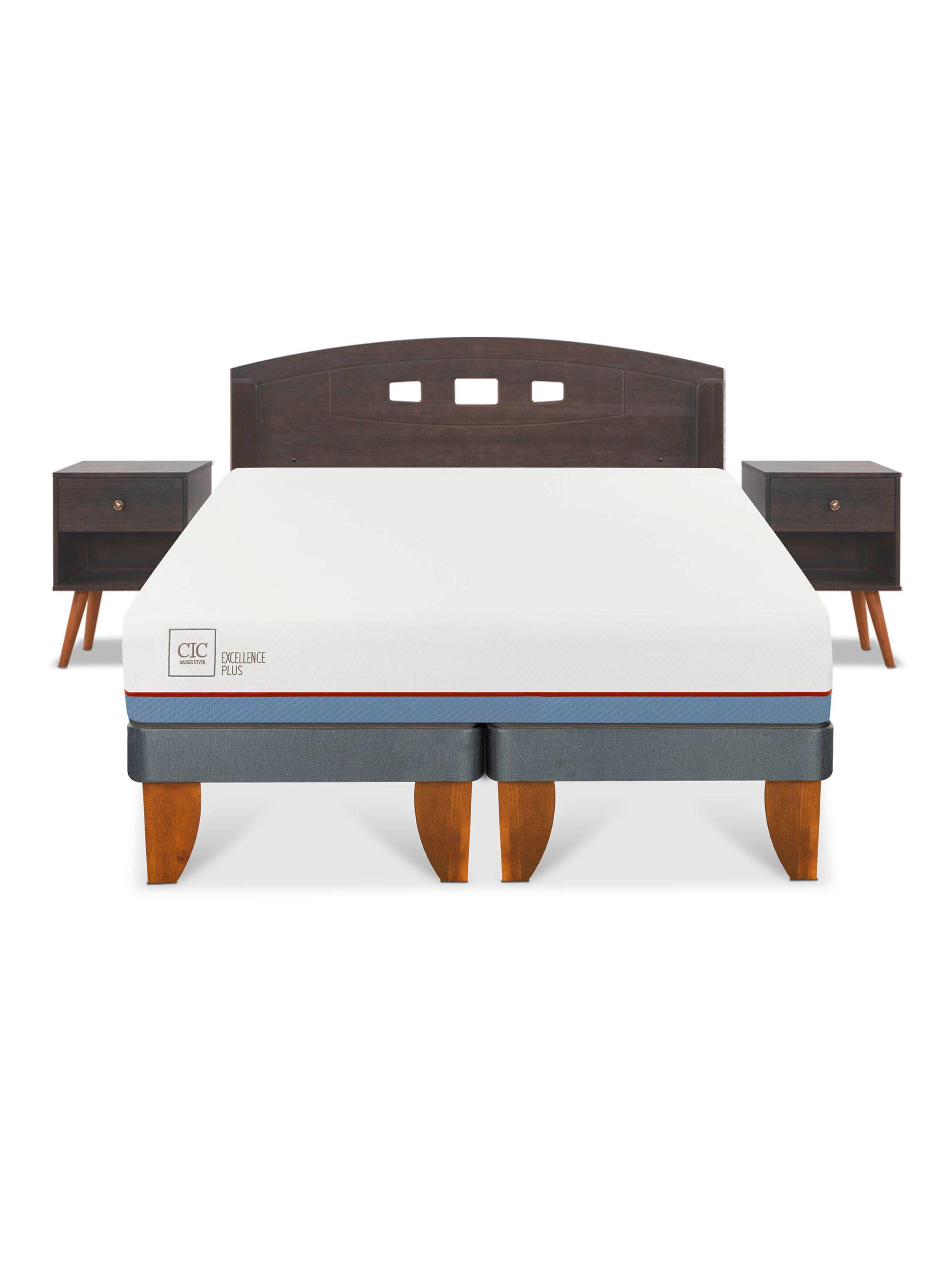 Cama Europea Excellence Plus 2 Plazas Base Dividida Set Gales Gris-2
