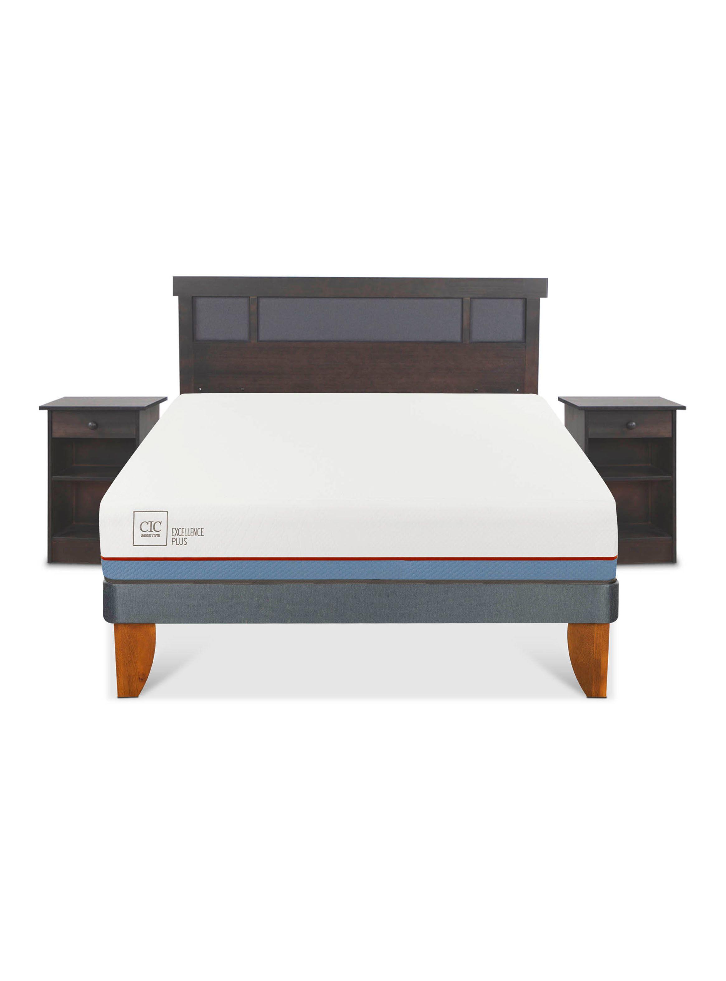 Cama Europea Excellence Plus 2 Plazas Set Dublin Gris-2