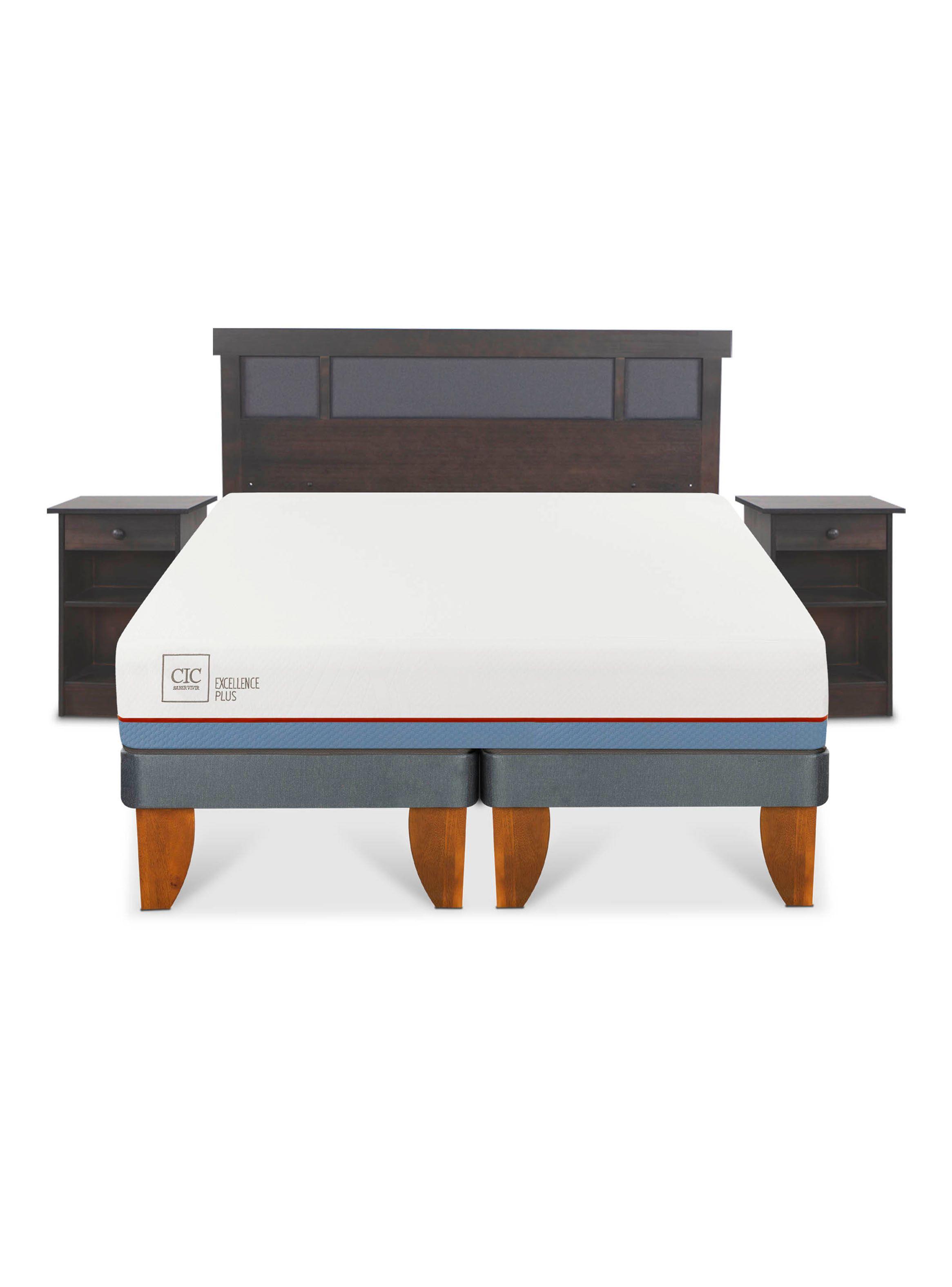 Cama Europea Excellence Plus 2 Plazas Base Dividida Set Dublin Gris-2