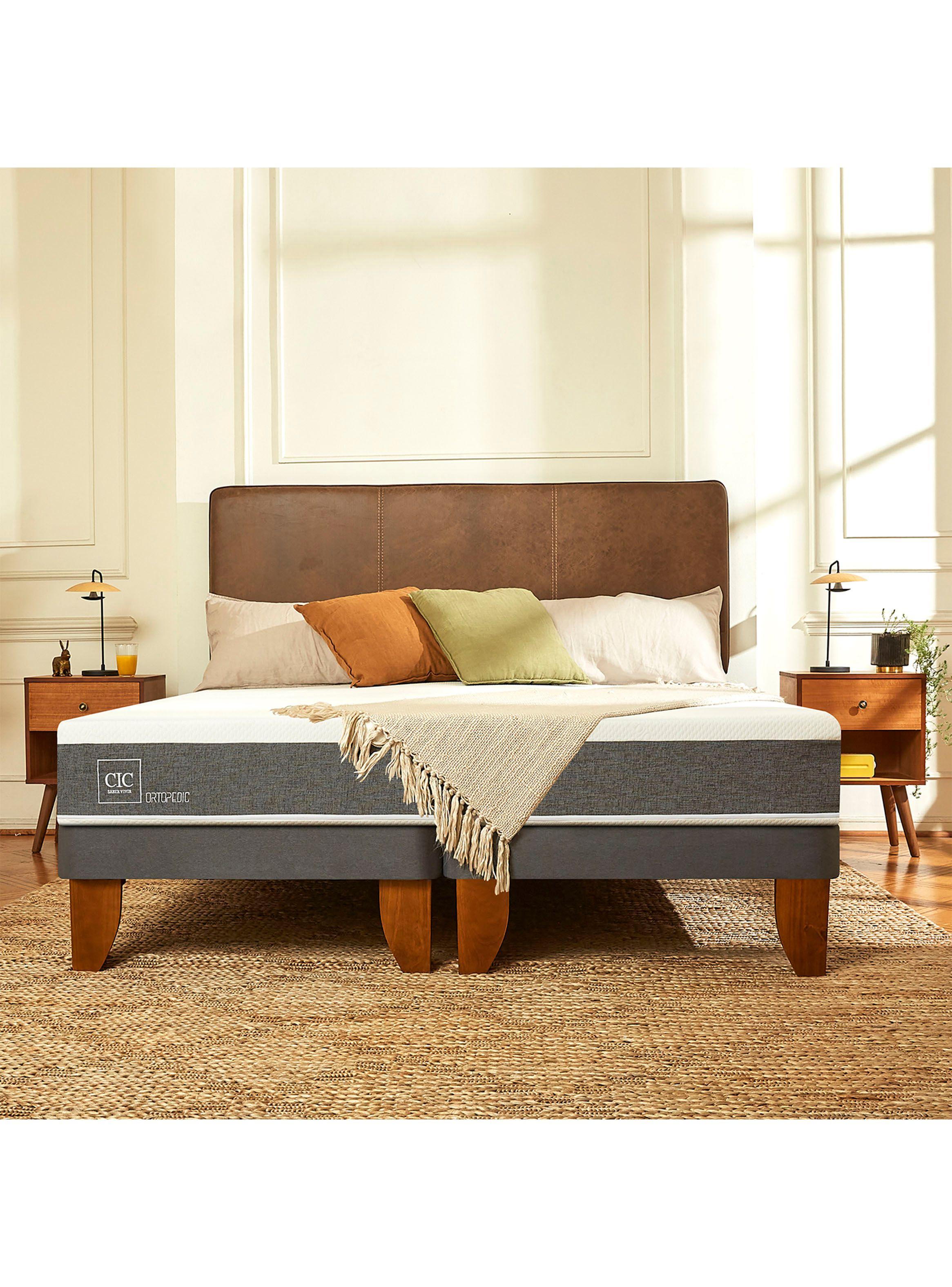 Cama Europea Ortopedic 2 Plazas Respaldo Villarrica Gris-4
