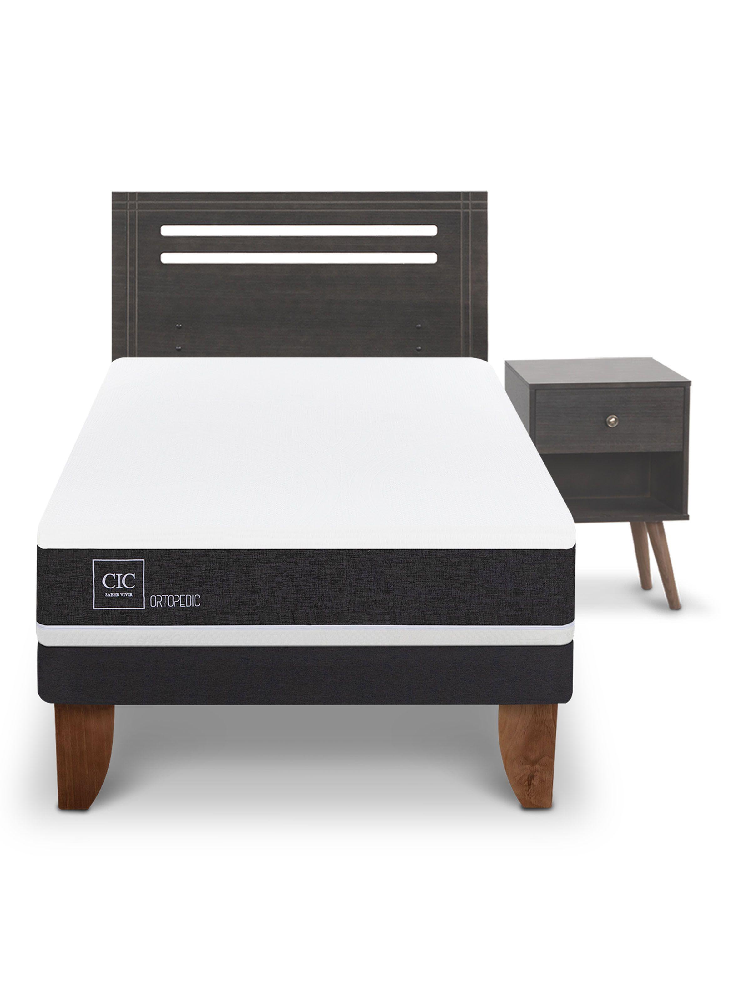 Cama Europea Ortopedic 1.5 Plazas Set Muebles Munich Gris-2