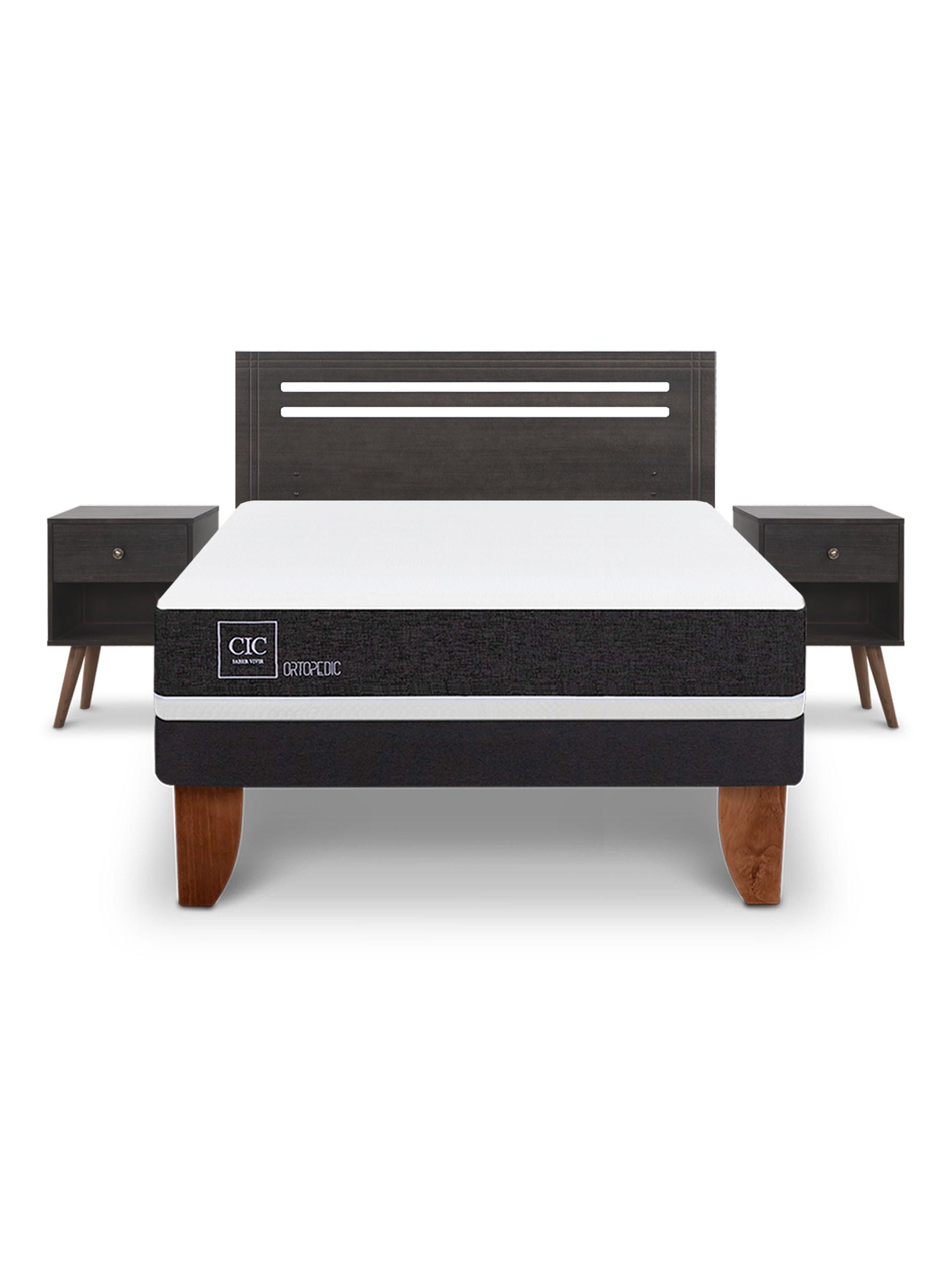 Cama Europea Ortopedic 2 Plazas Set Muebles Munich Gris-2