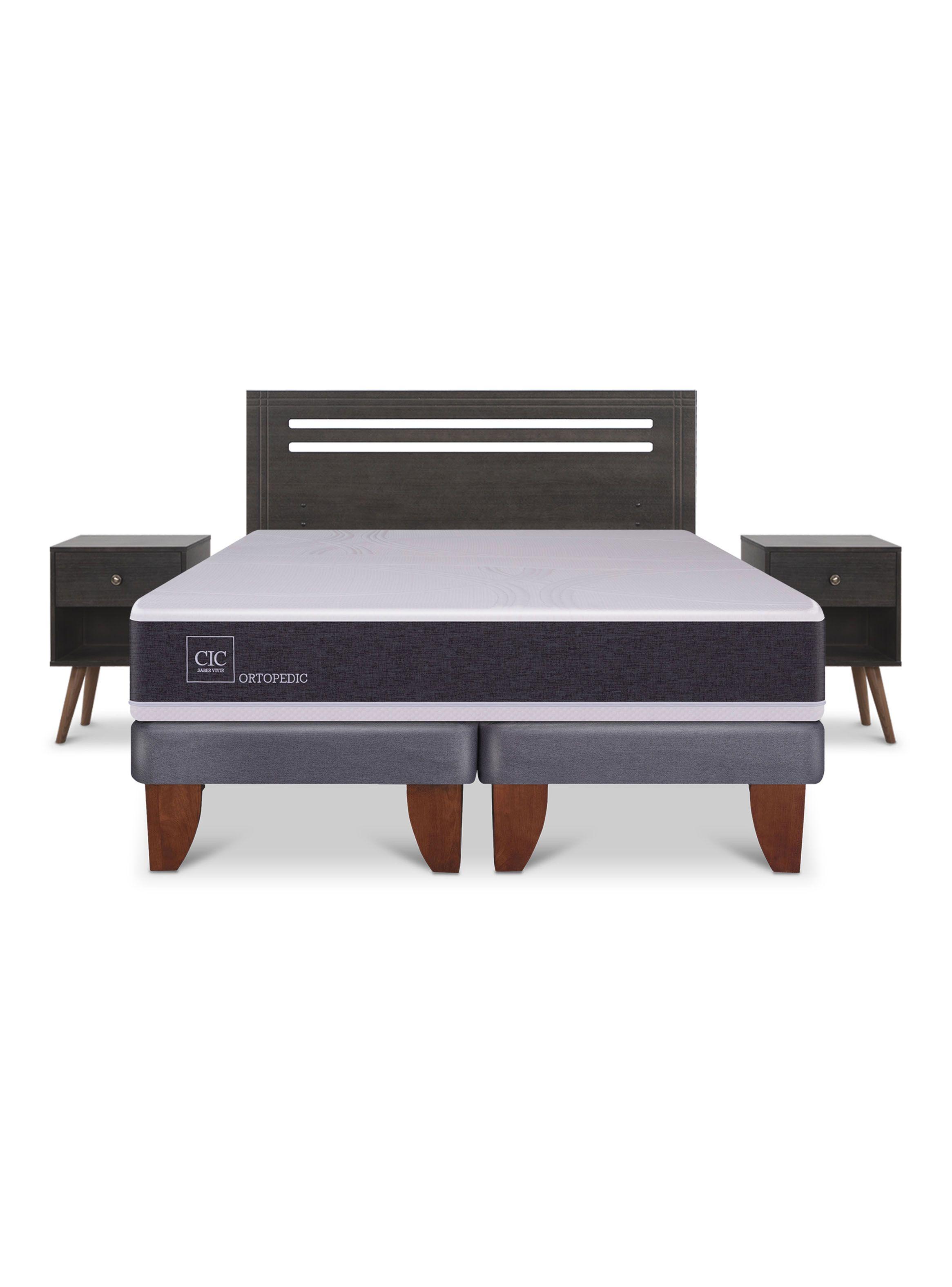 Cama Europea Ortopedic 2 Plazas Base Dividida Munich Gris-2