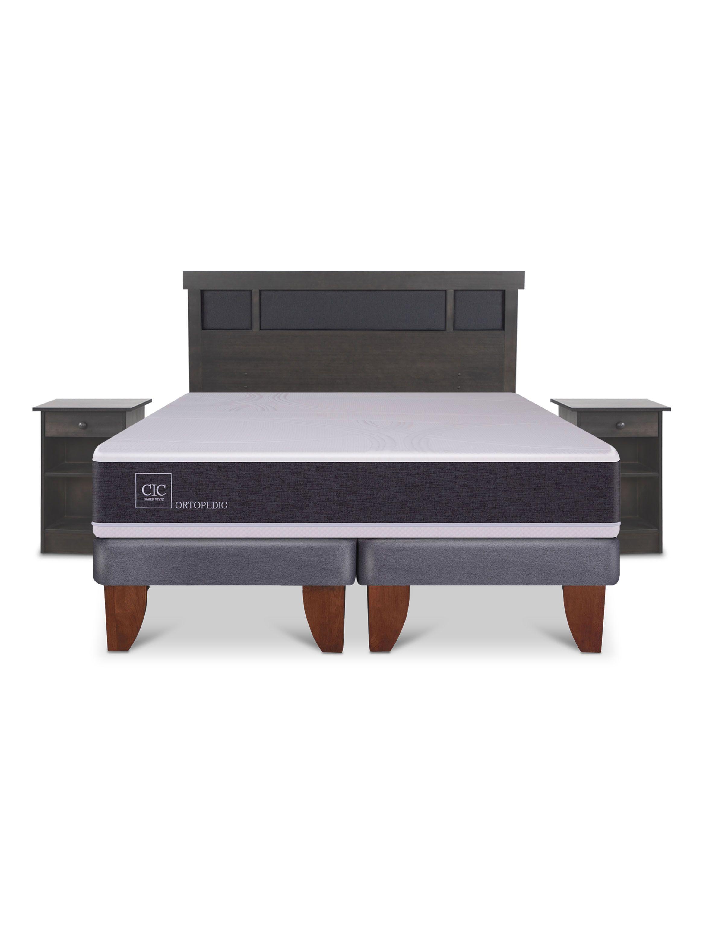Cama Europea Ortopedic King + Set Dublin Gris-2