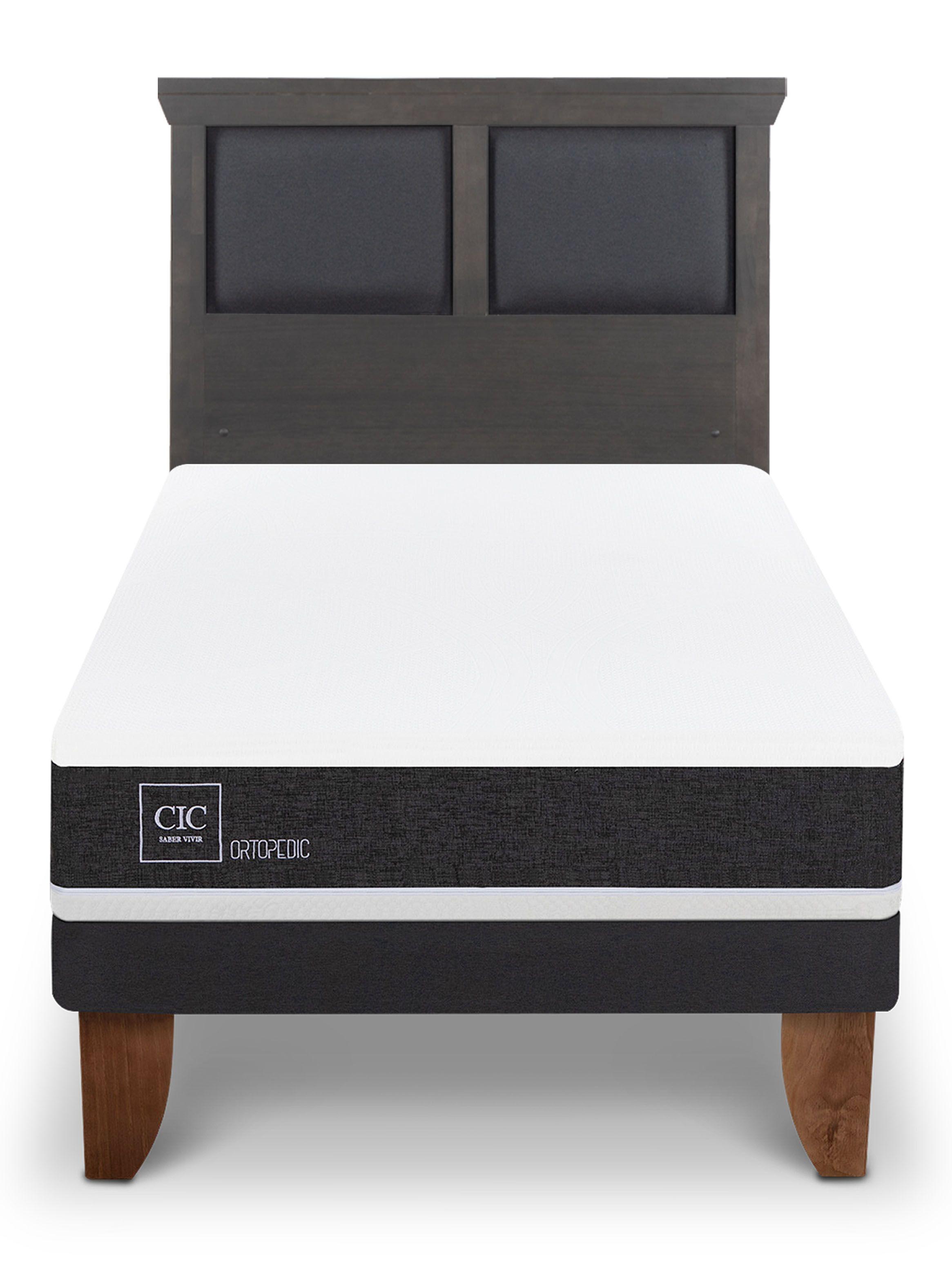 Cama Europea Ortopedic 1.5 Plazas Respaldo Torino Gris-2