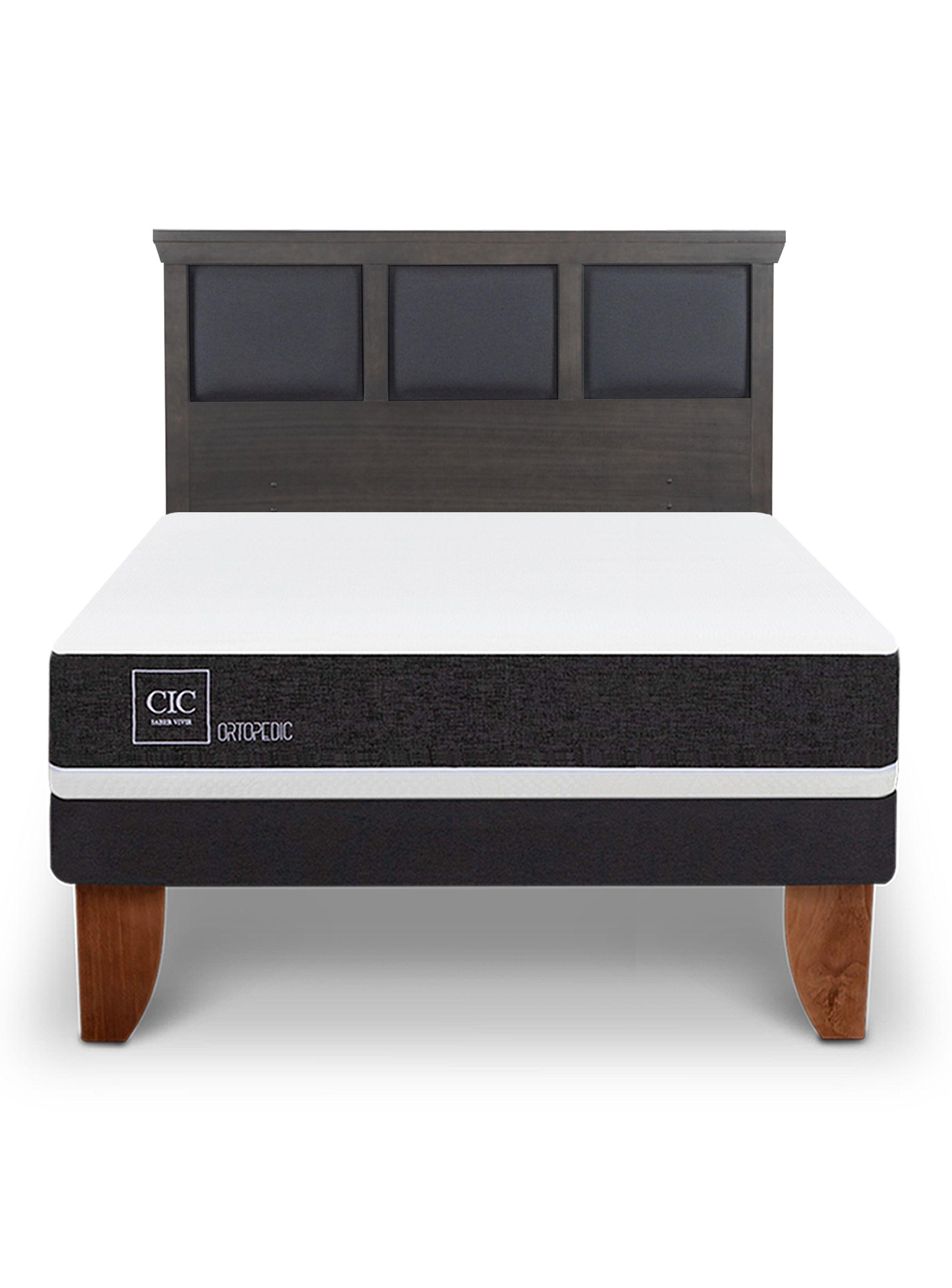 Cama Europea Ortopedic 2 Plazas Respaldo Torino Gris-2