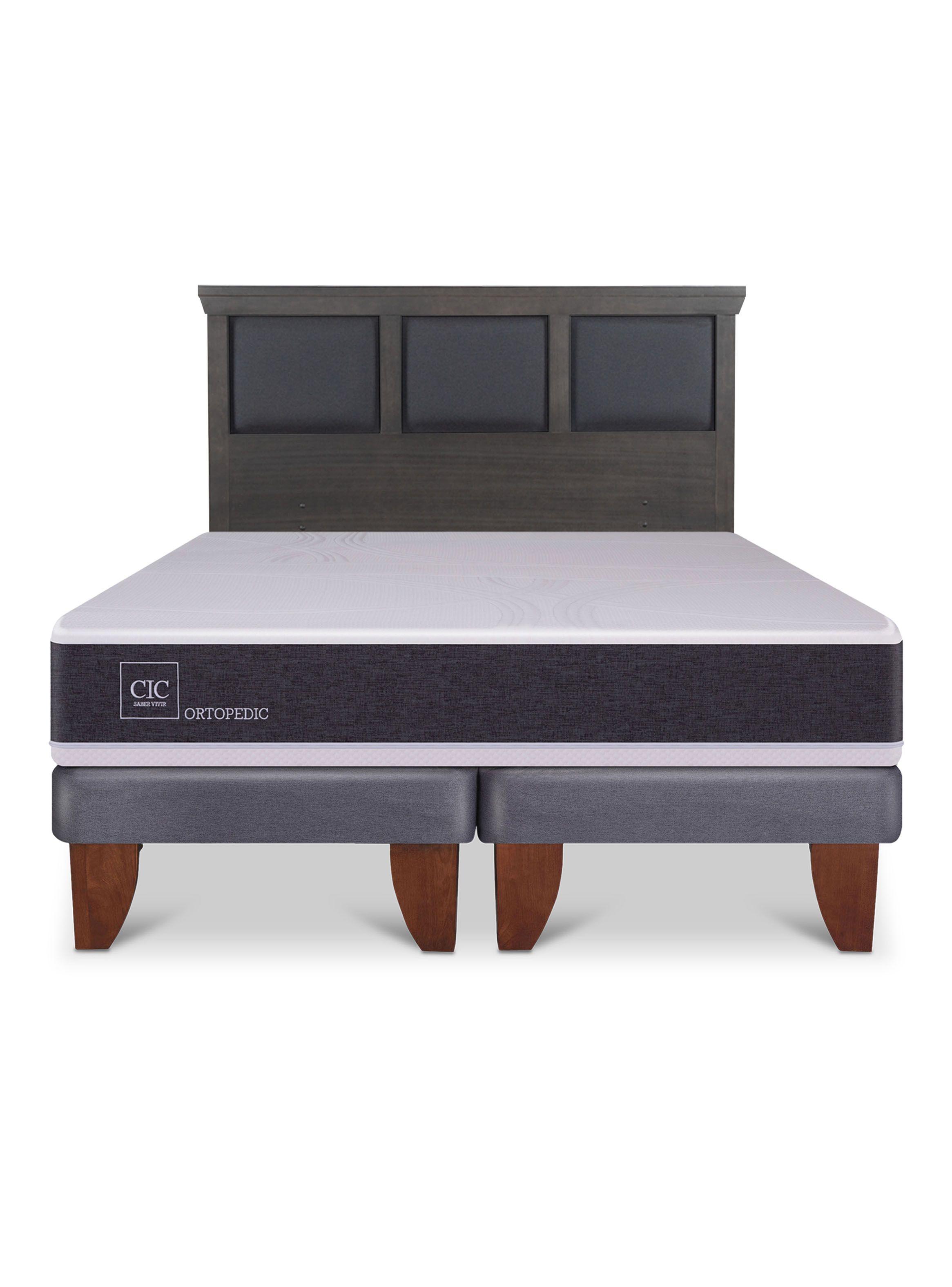 Cama Europea Ortopedic 2 Plazas Base Dividida Respaldo Torino Gris-2