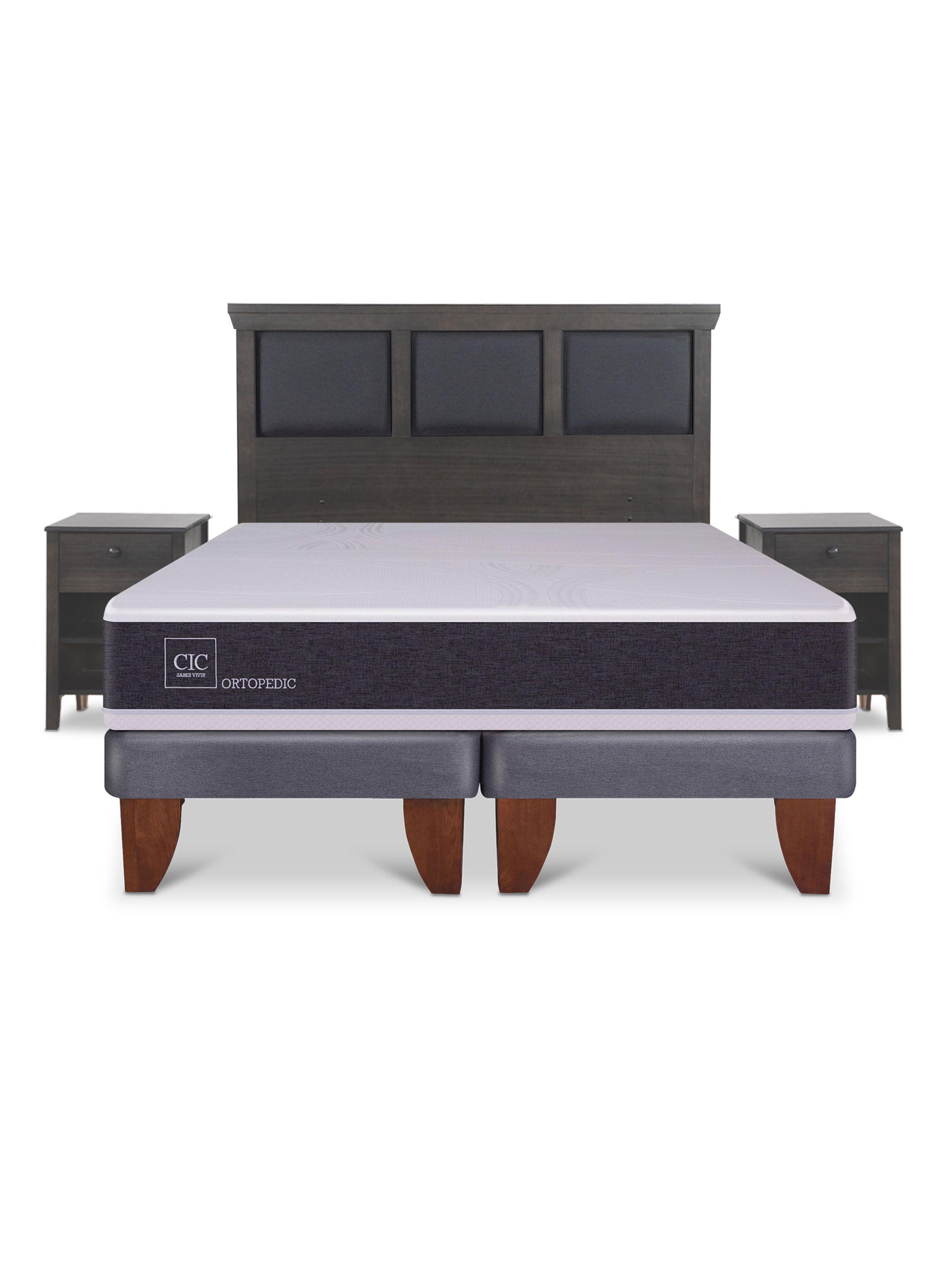 Cama Europea Ortopedic 2 Plazas Base Dividida Set Torino Gris-2