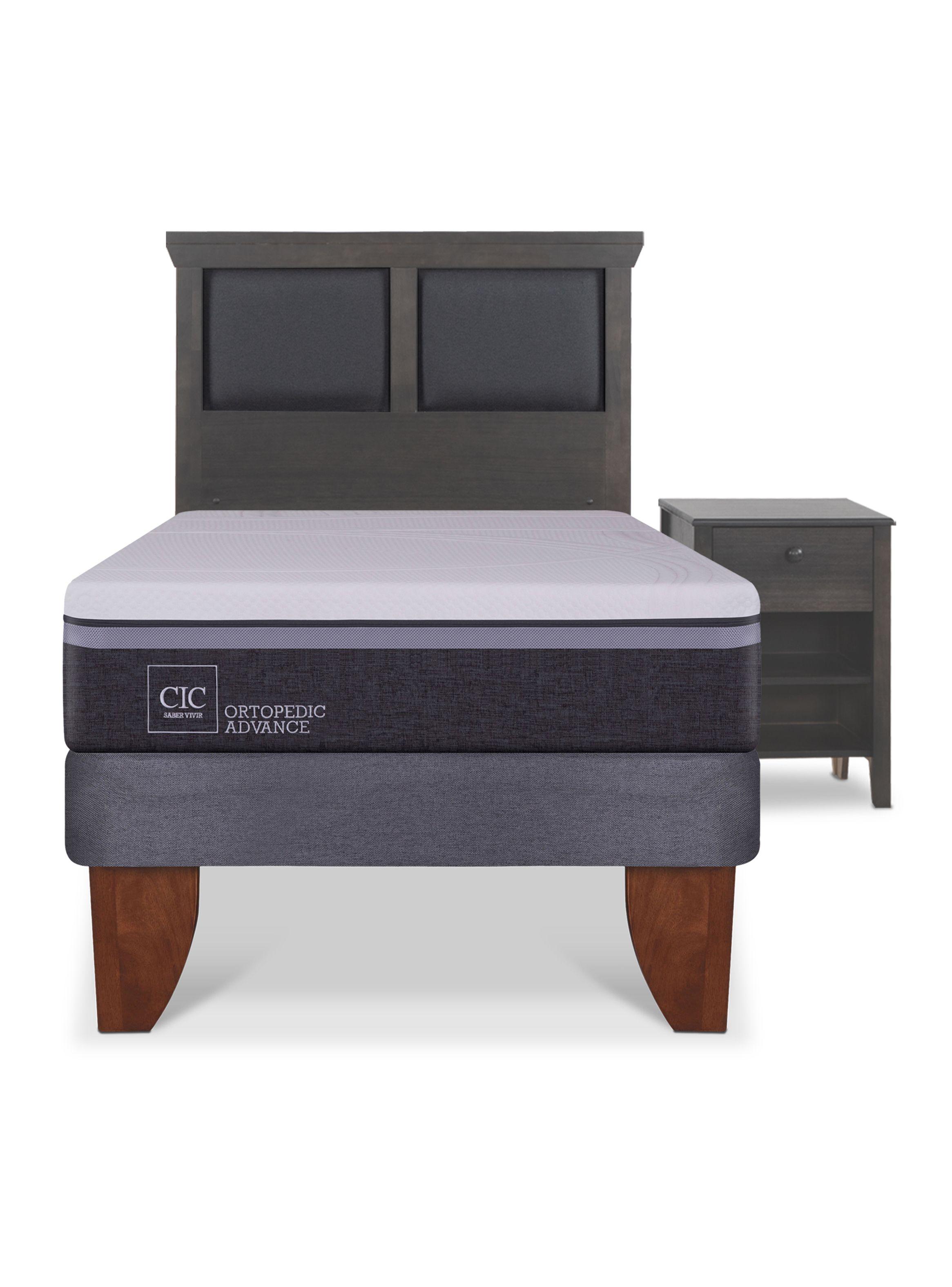 Cama Europea Ortopedic Advance 1.5 Plazas Set Torino Gris-2